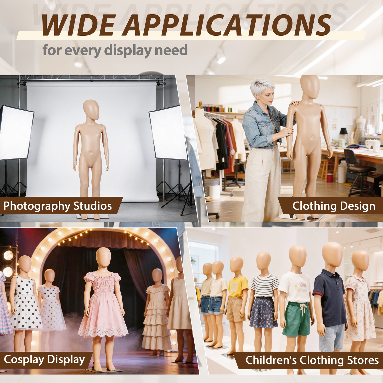 Detachable Kids Mannequin 360° Head Child Dress Form for Clothing Shop Nude