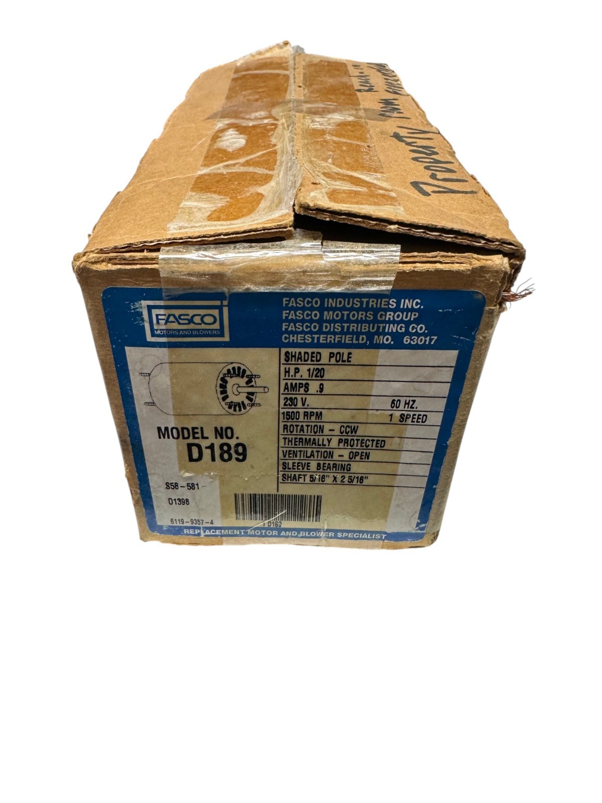 NEW Fasco D189 230V 0.9A 1500RPM Motor *SALE*