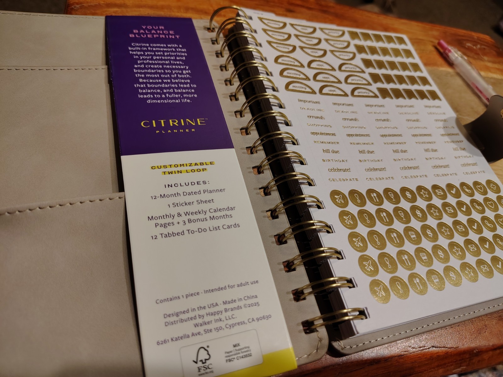 Citrine Planner academic year 26-27 Weekly/Monthly Spiral Faux Leather Planner