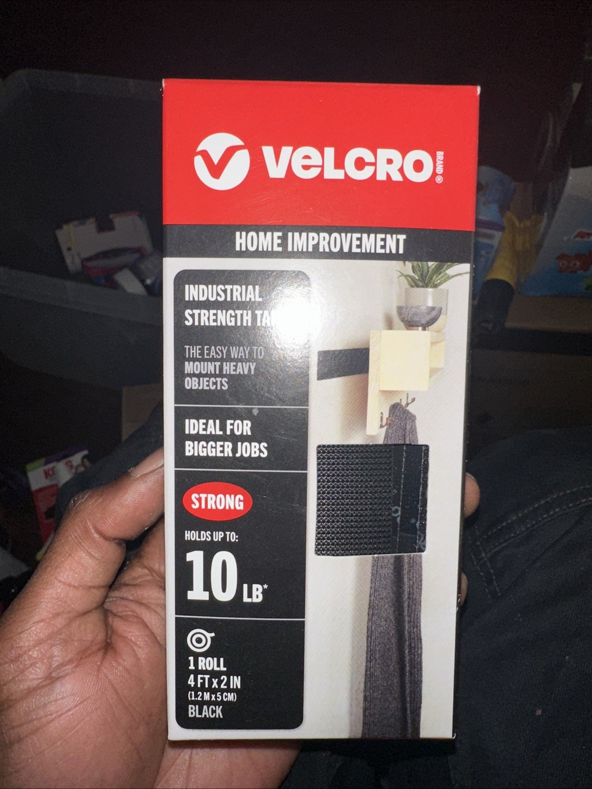 VELCRO Brand Industrial Strength Hook & Loop Tape 4ft x 2in Black Indoor Outdoor