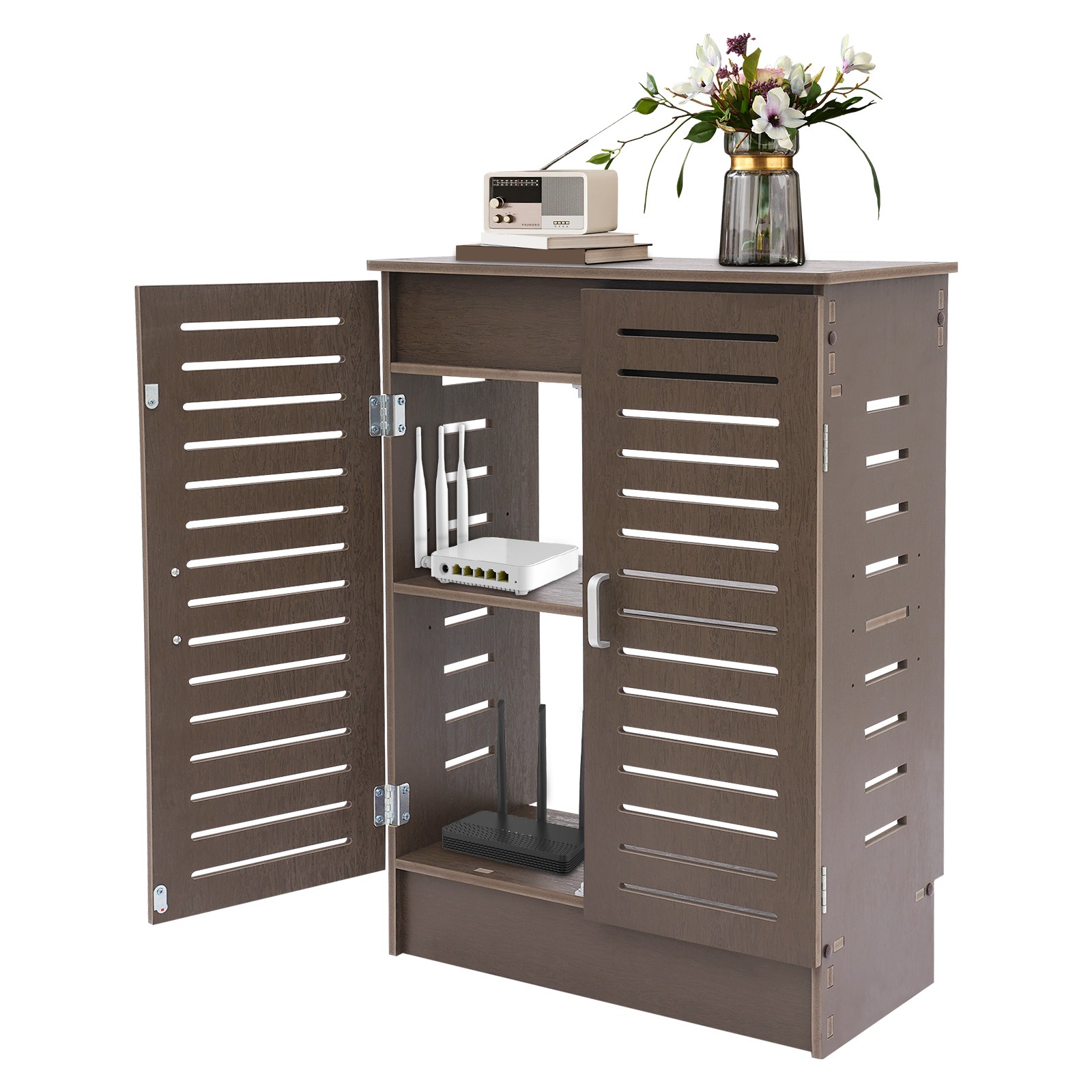 WiFi Router Storage Cabinet Floor Standing Router Decorative Box Power Strip
