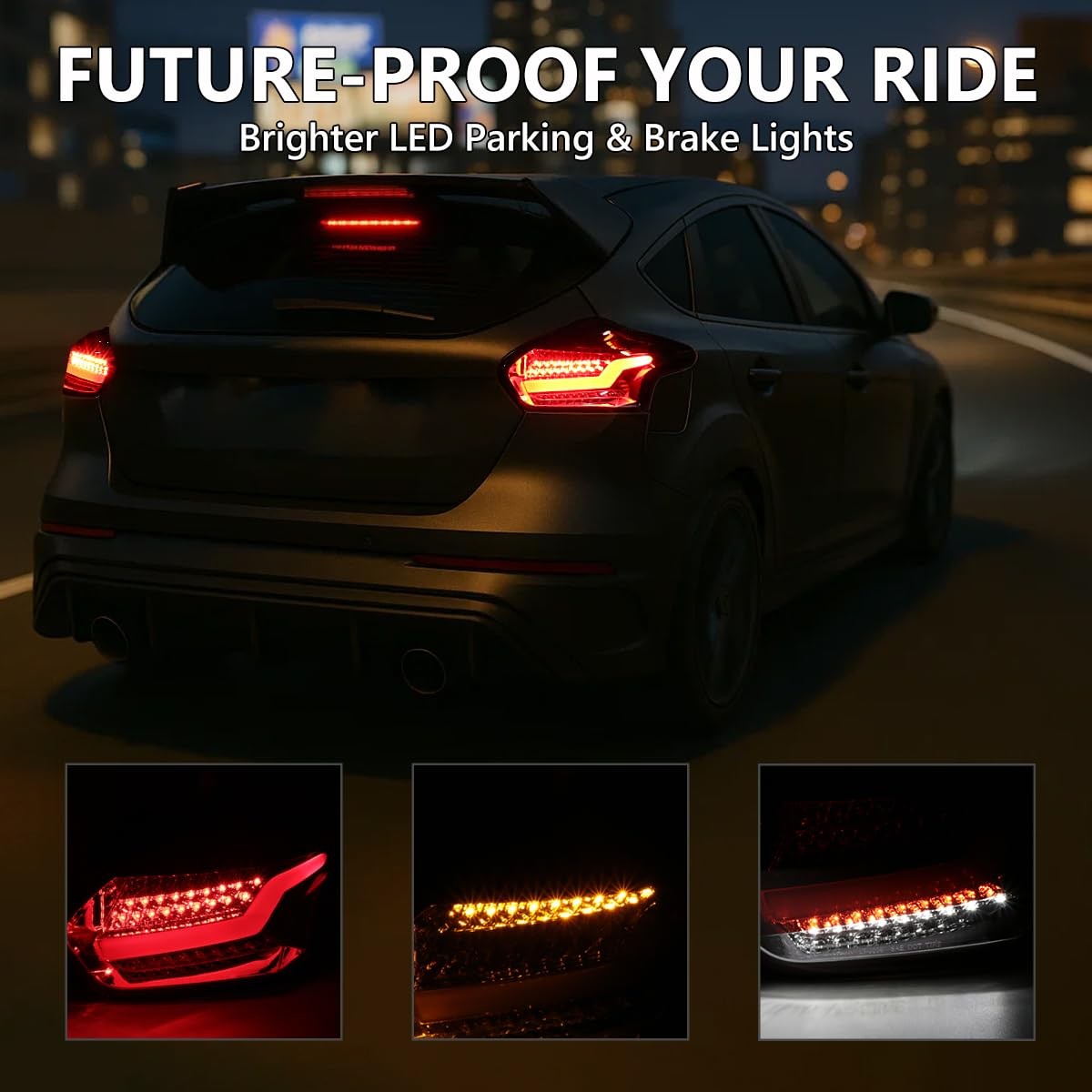 Red LED Bar Tail Lights 2015-2018 for Ford Focus SE ST RS Hatchback Pair
