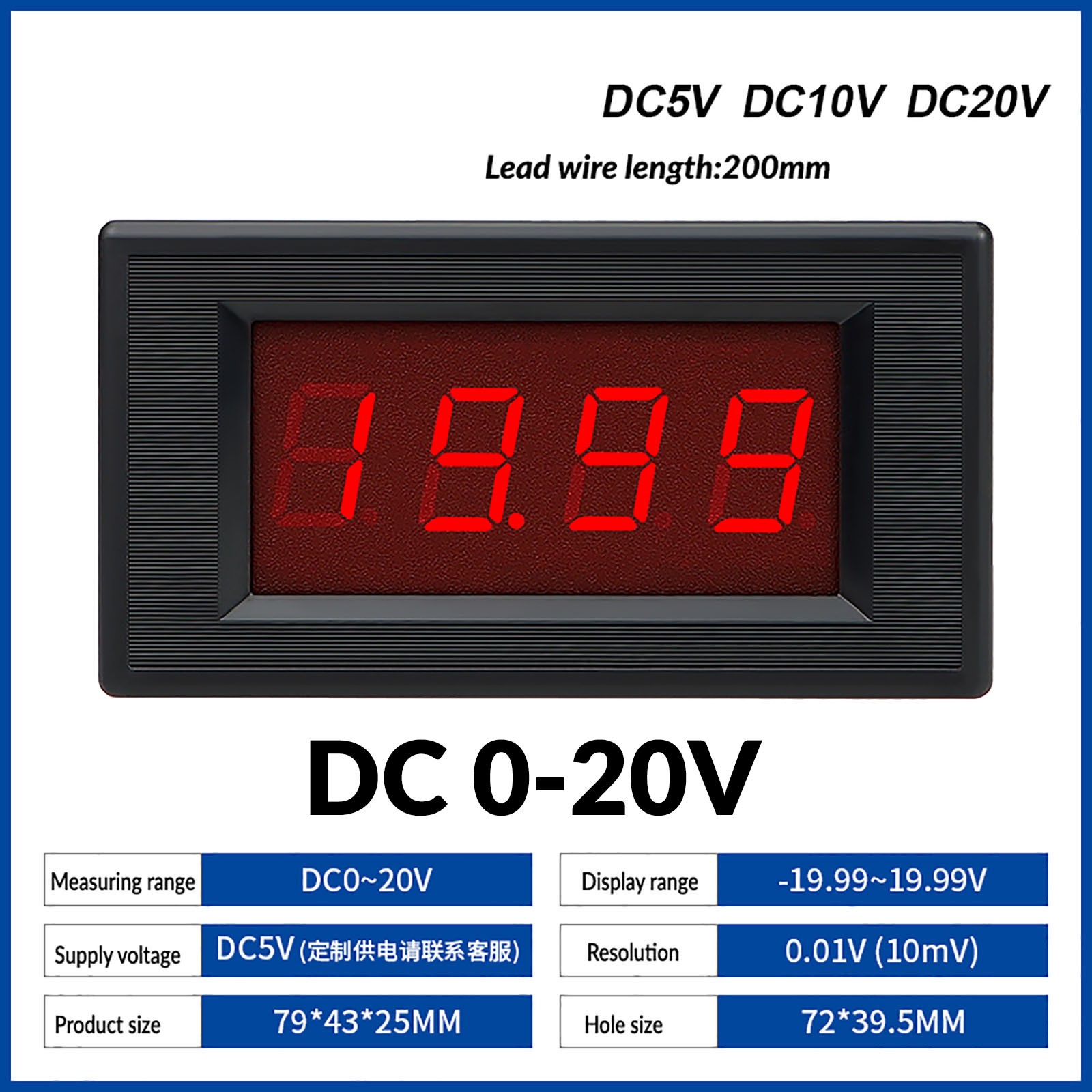 DC 0-1000V/1000A Digital Voltmeter Ammeter 3Digit LED display Tester Panel/Shunt