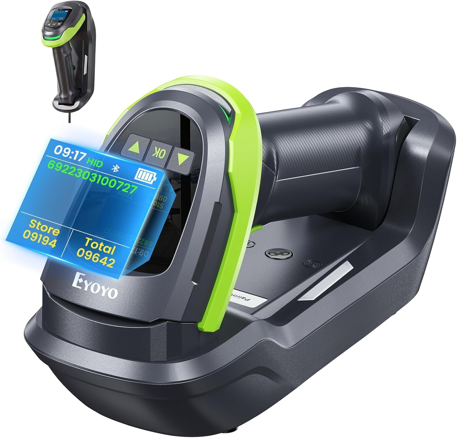 Eyoyo 1.44″ LCD Barcode Scanner Wireless with Screen 1D 2D QR Bluetooth Scanner