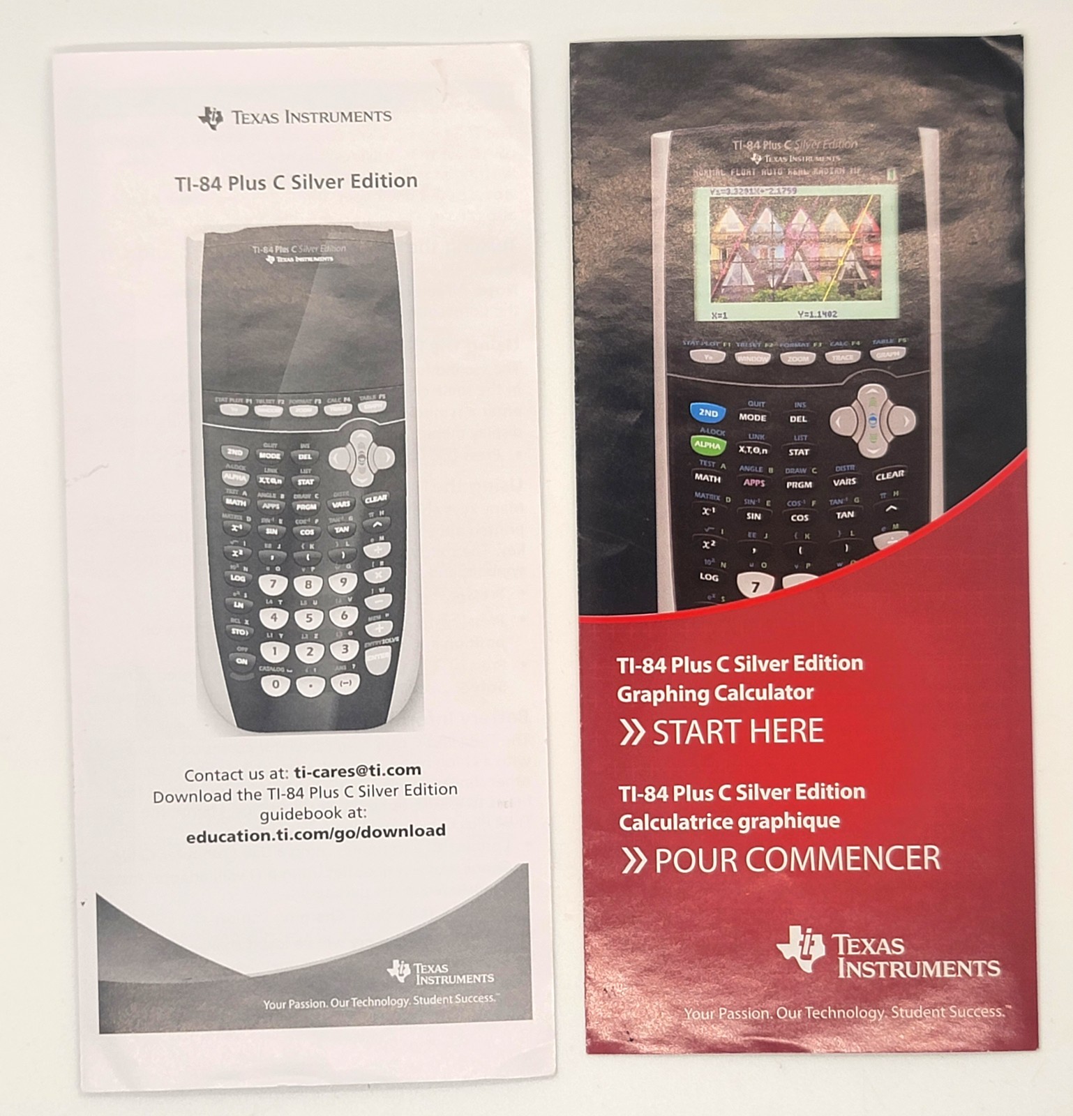 Texas Instruments TI-84 Plus C Silver Edition – Set of 2 Quick Start User Guides