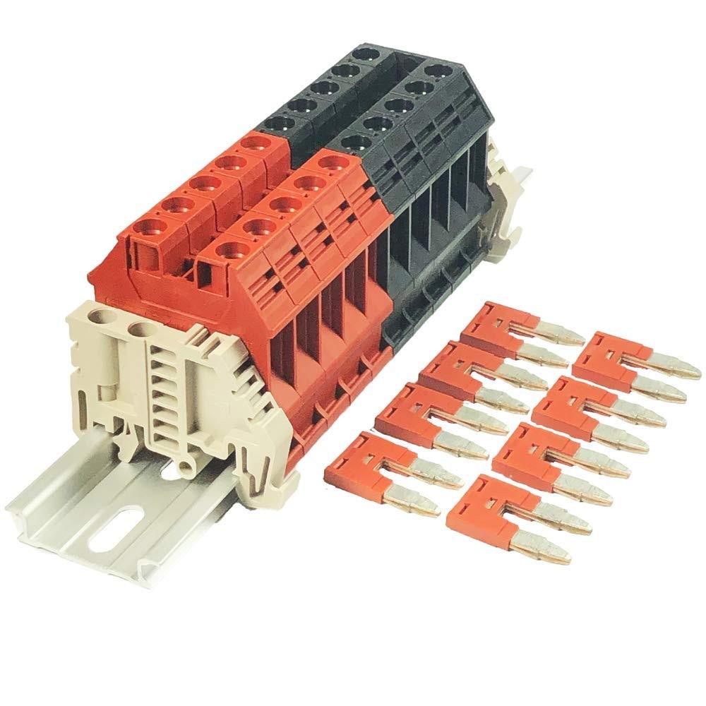 Assembly Kit Red/Black 10 Gang with Jumpers DIN Rail Terminal Blocks, 6-20 AW…