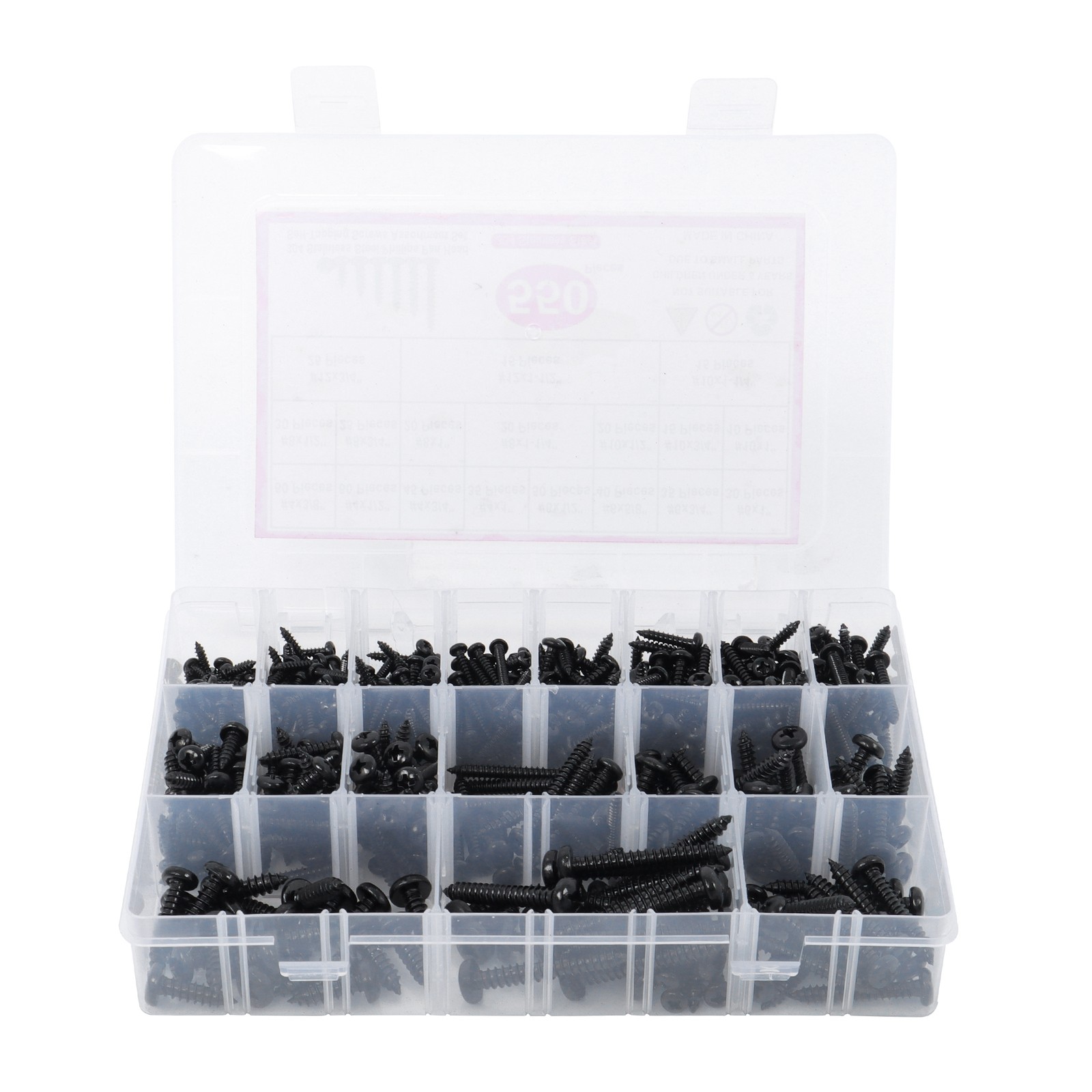 550Pcs 304 Stainless Steel Black Wood Screws, Phillips Pan Head Assortment Kit