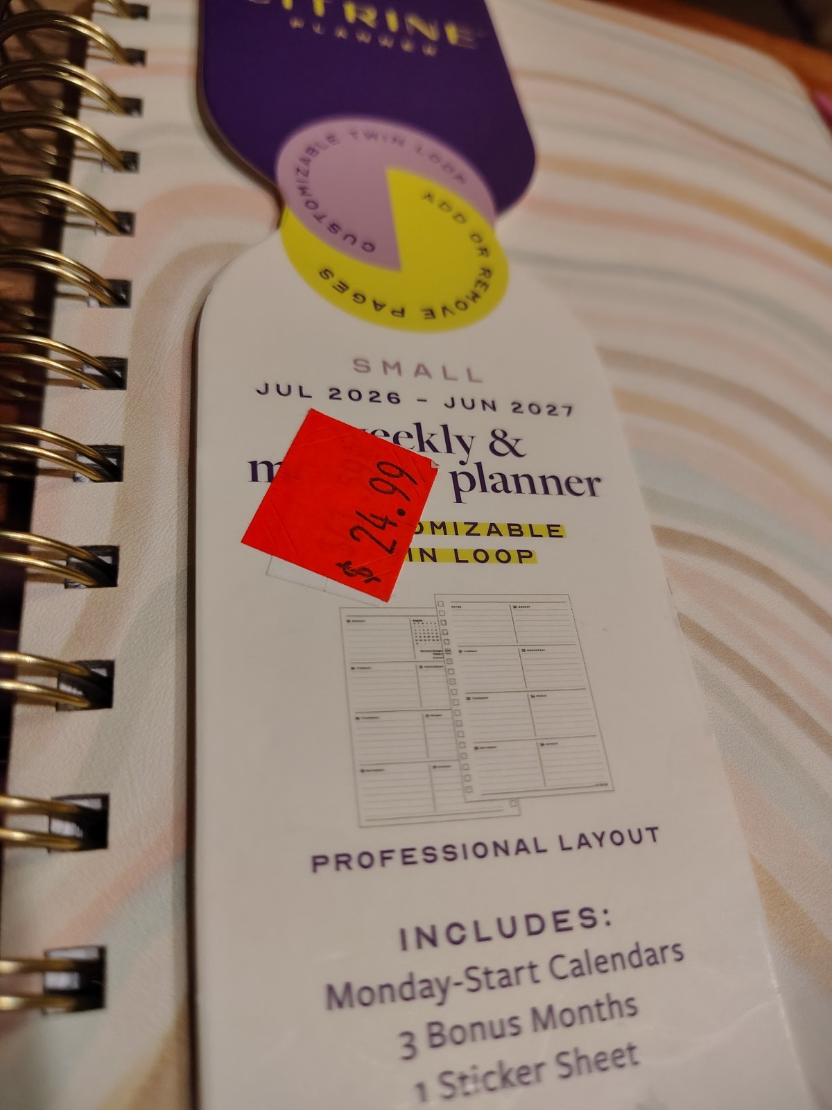 Citrine Planner academic year 26-27 Weekly/Monthly Spiral Faux Leather Planner