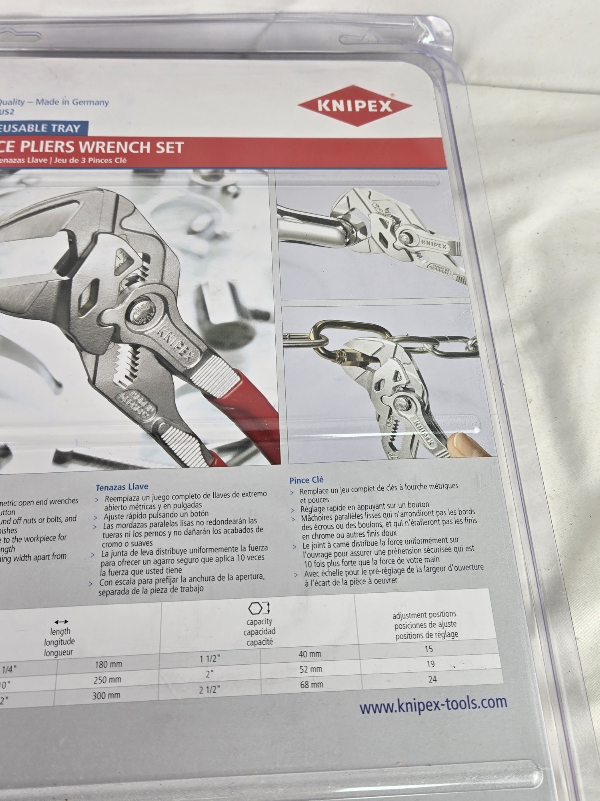KNIPEX 00 20 06 US2 3-Piece 7, 10 and 12 Pliers Wrench Set