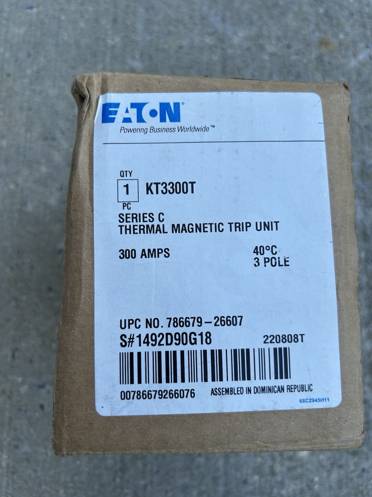 Eaton 300A Thermal Magnetic Trip Unit NEW In Box 3 Pole 300 Amp Series C KT3300T