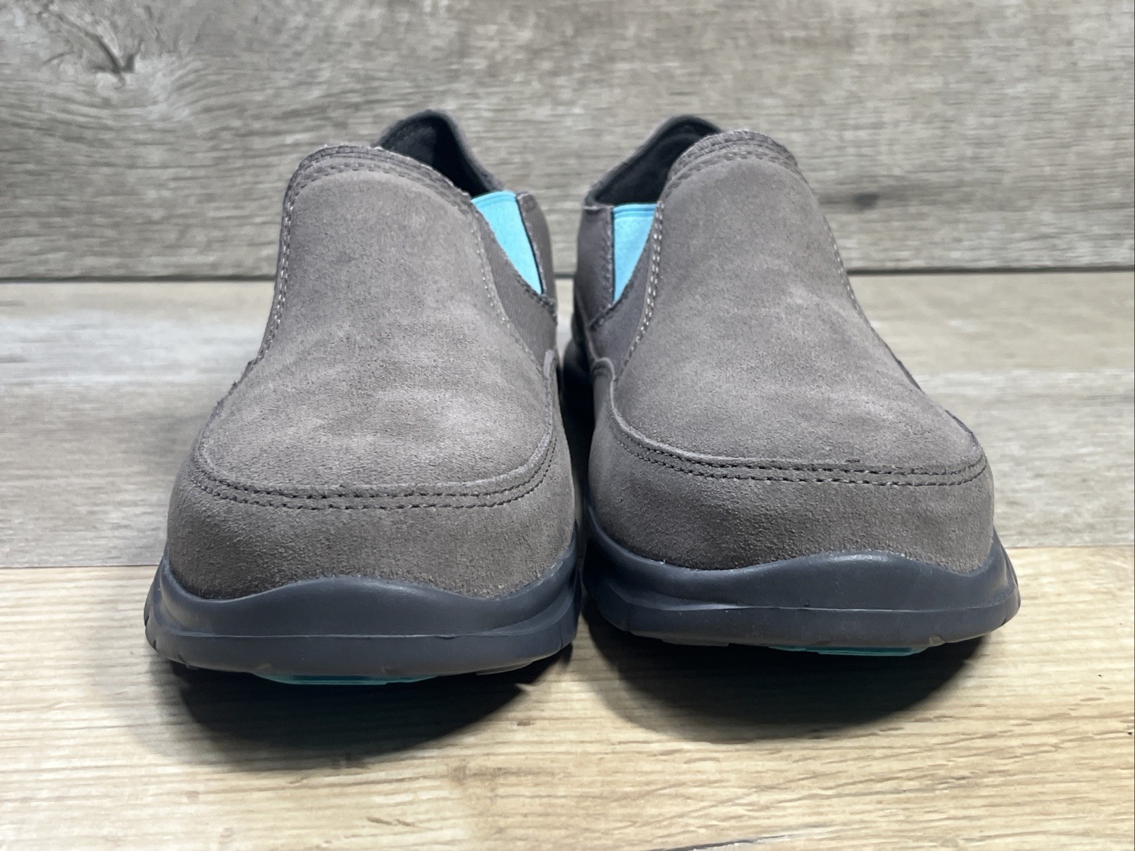 HYTEST Blake Steel Toe Slip-On Shoe Women 7.5 W Gray Leather Safety Footwear