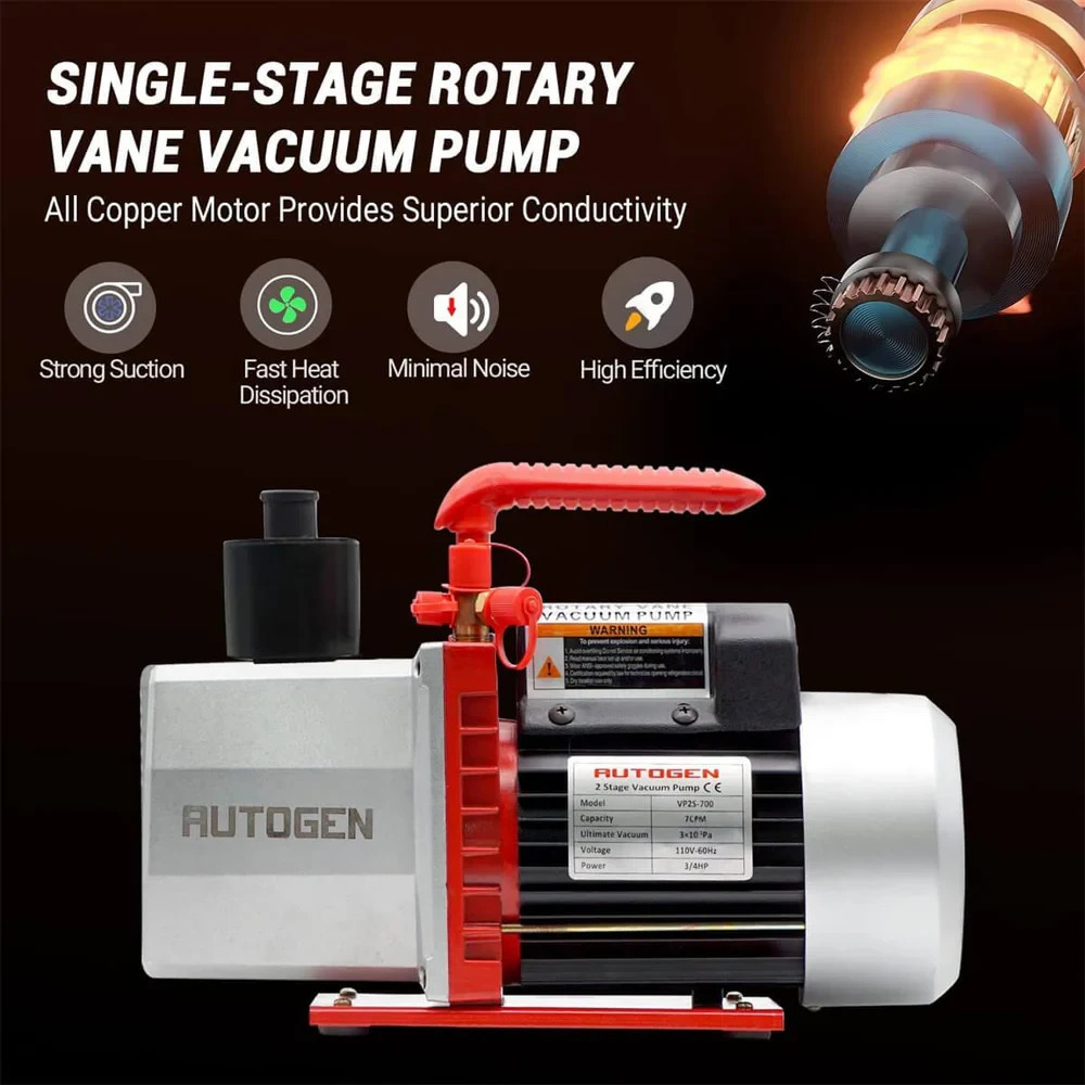 AUTOGEN 2-Stage 7CFM Vacuum Pump for HVAC and Refrigeration​ 3/4 HP