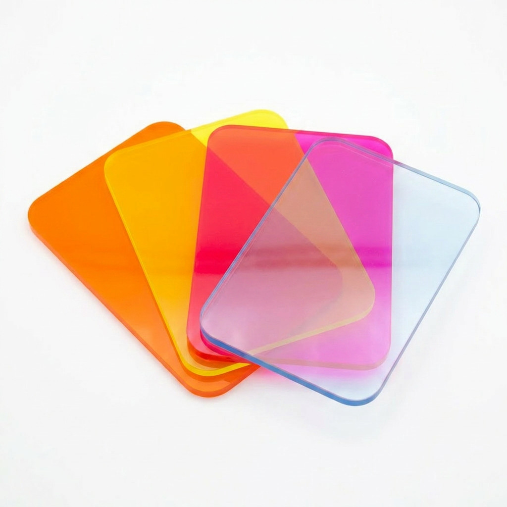 Plexiglas® acrylic glass fluorescent blue red/pink yellow orange plate cut