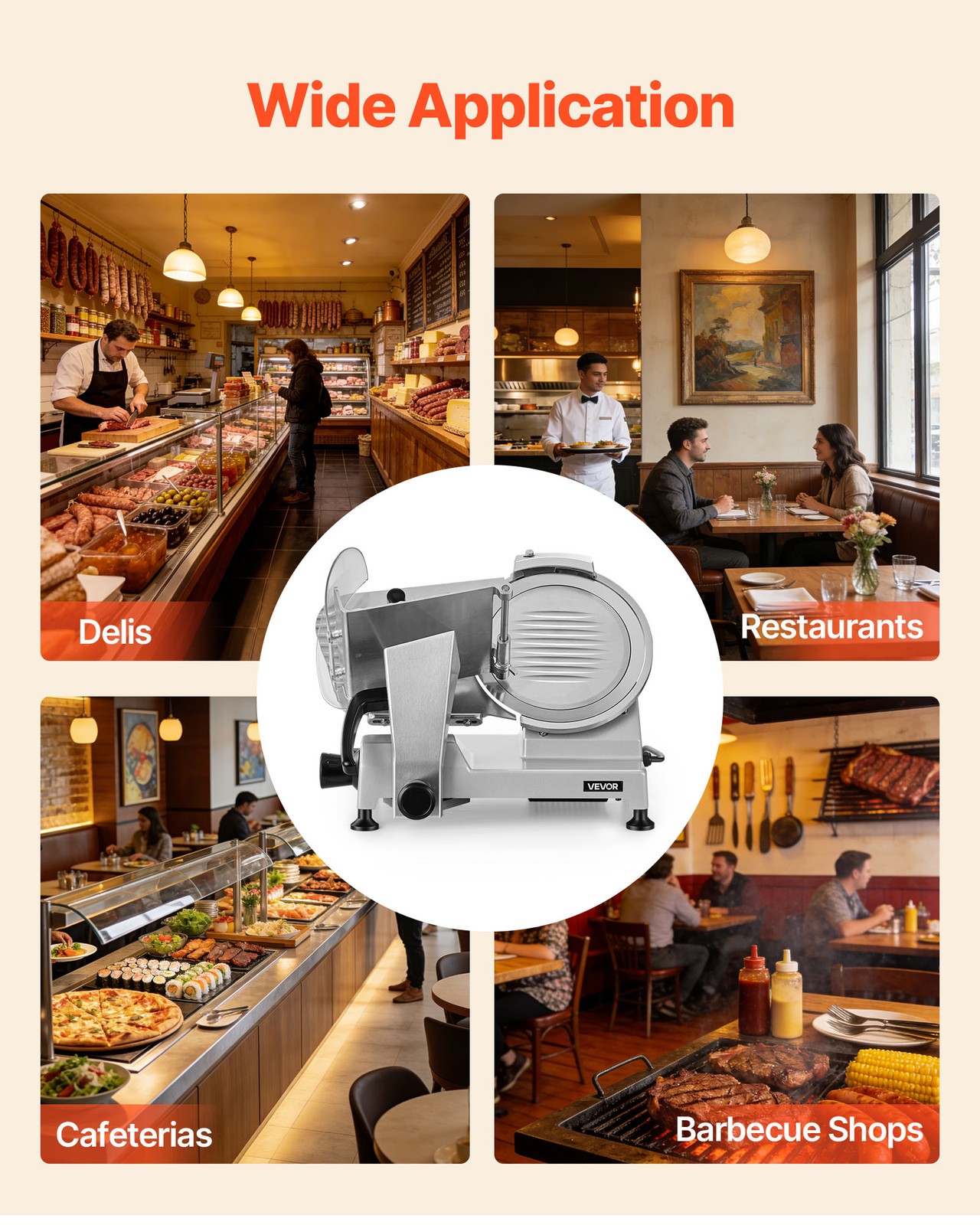 VEVOR Commercial Meat Slicer 240W Electric Deli Food Slicer with 10-inch Blade