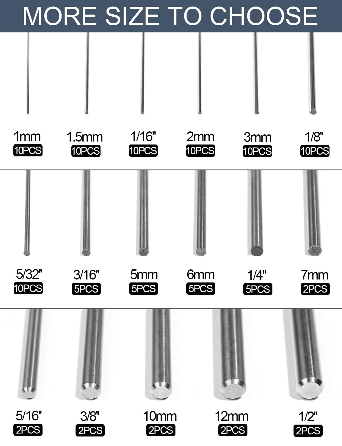 2 PCS 7mm 304 Stainless Steel Rods SS rods, Solid Metal Round 7mm, Silver