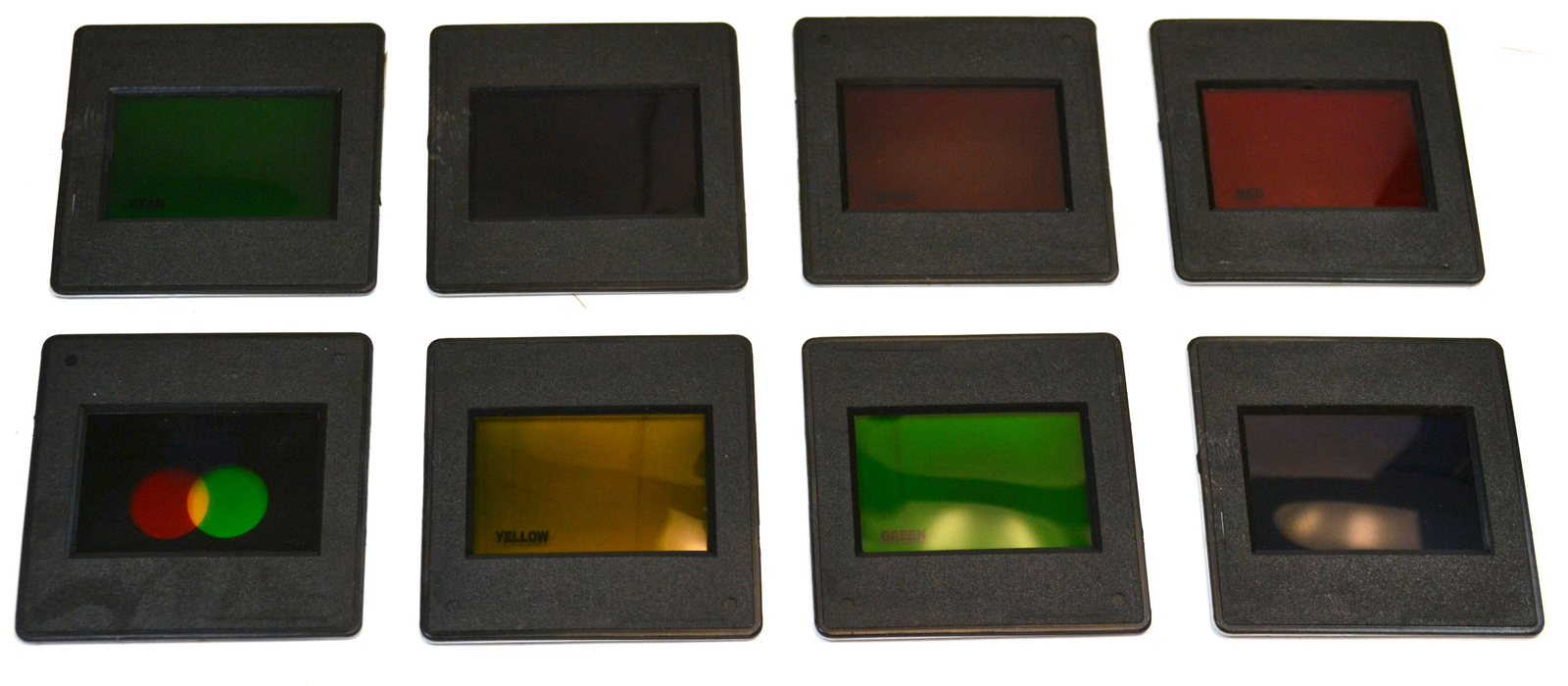 Eisco Labs Mounted Color Filters; 7 monochromatic and 1 tri-color