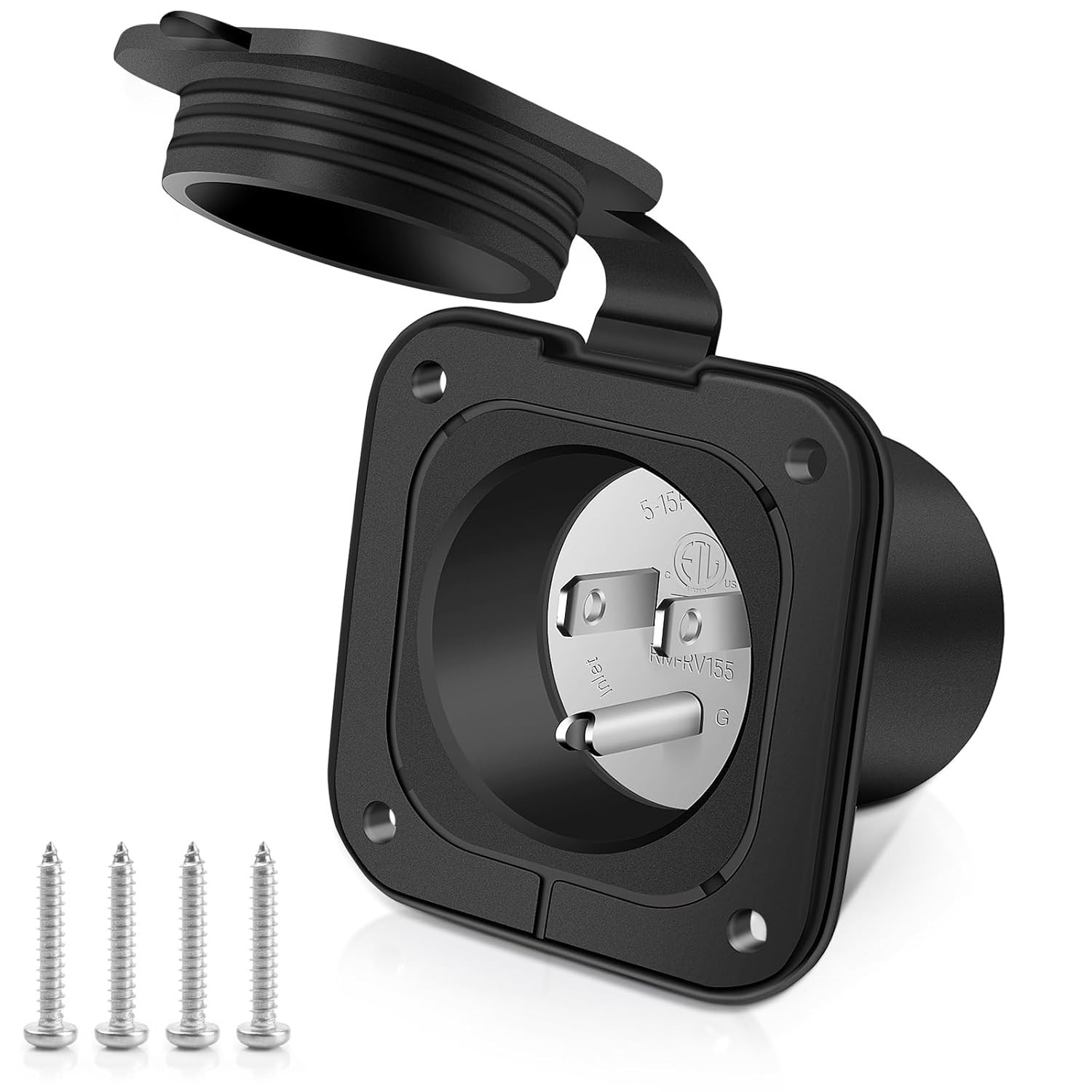 15 Amp AC Inlet Plug Marine RV Electrical Port Waterproof Cover Outdoor