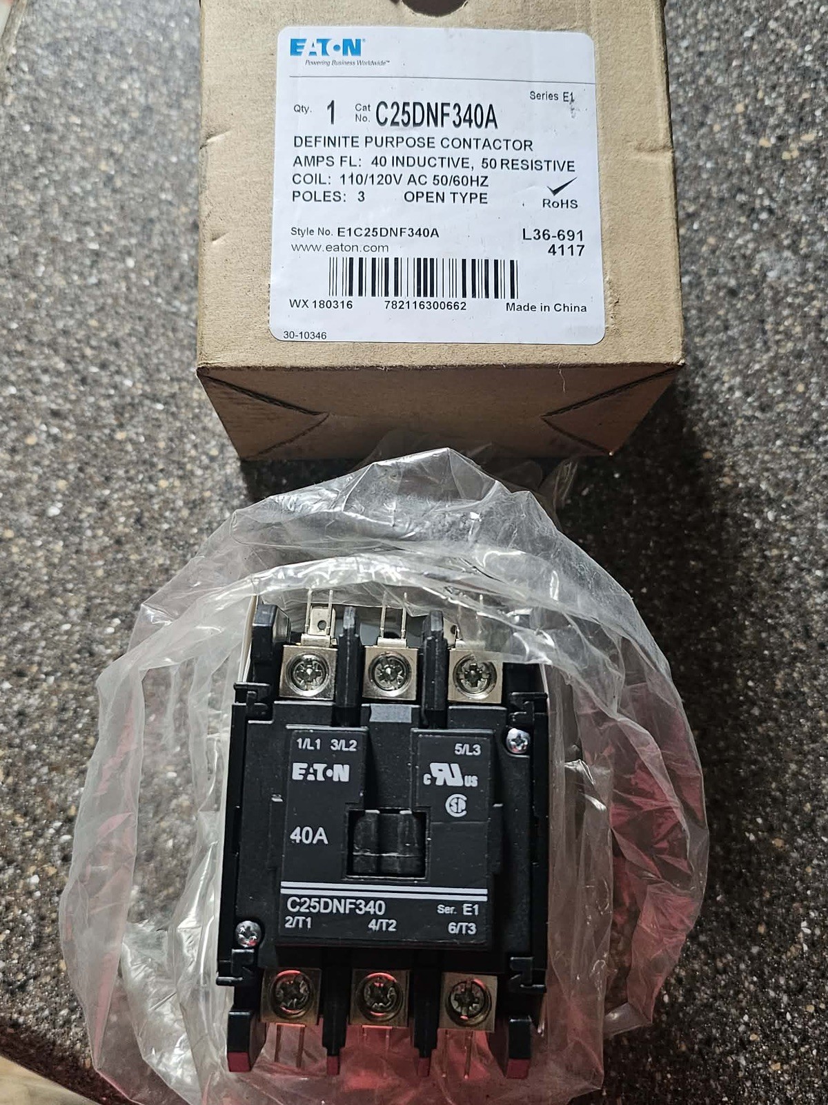 Eaton C25DNF340A 600V 40/60A Contactor 3P Quick Connect Terminals Free Ship