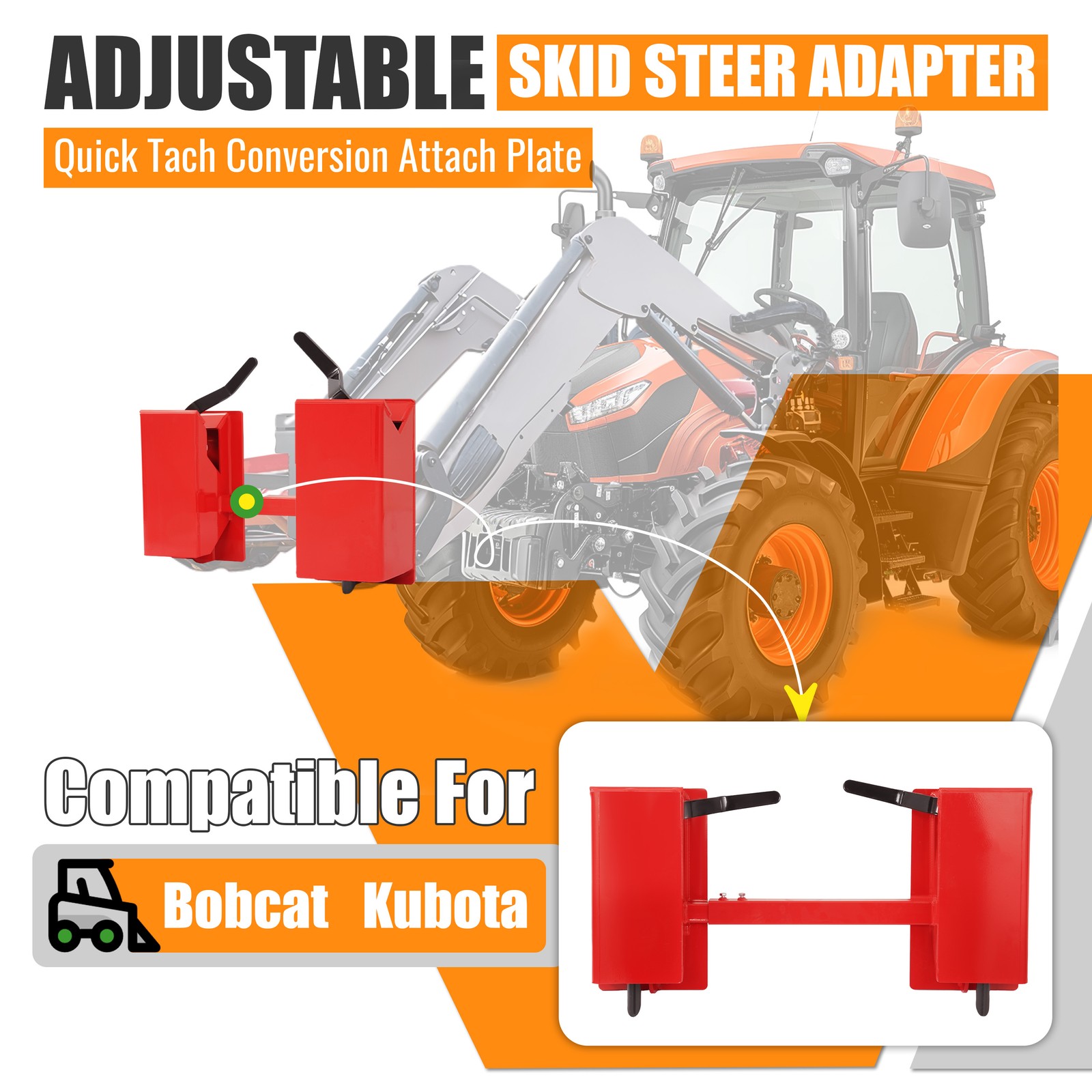New Skid Steer Quick Attach Conversion Adapter W/ Adjustable Cross Brace 4000LBS