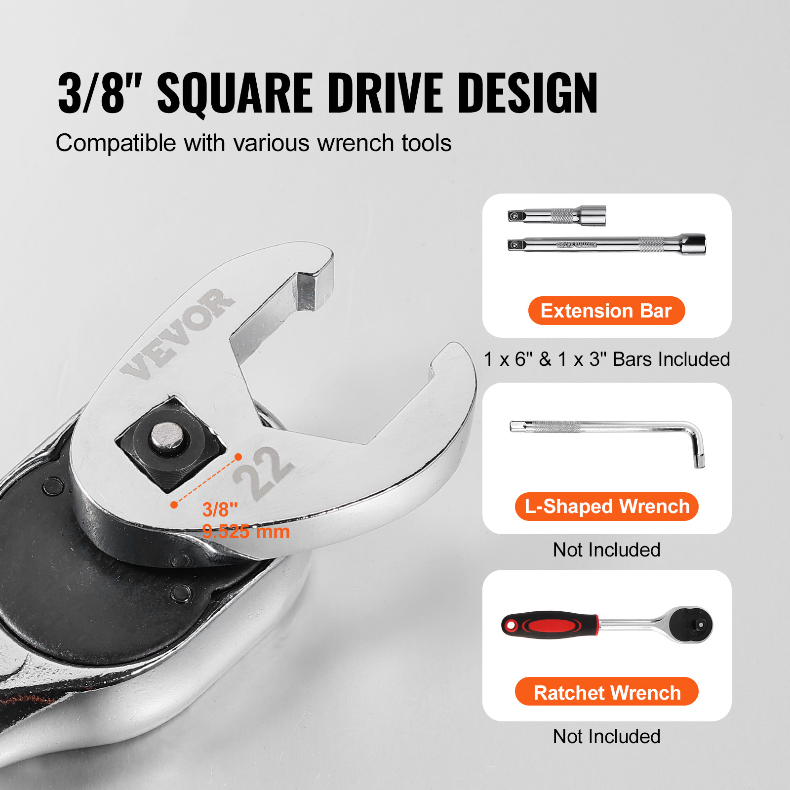 VEVOR Crowfoot Wrench Set 3/8″ Drive 24-Piece Crows Foot Wrench Set SAE Metric