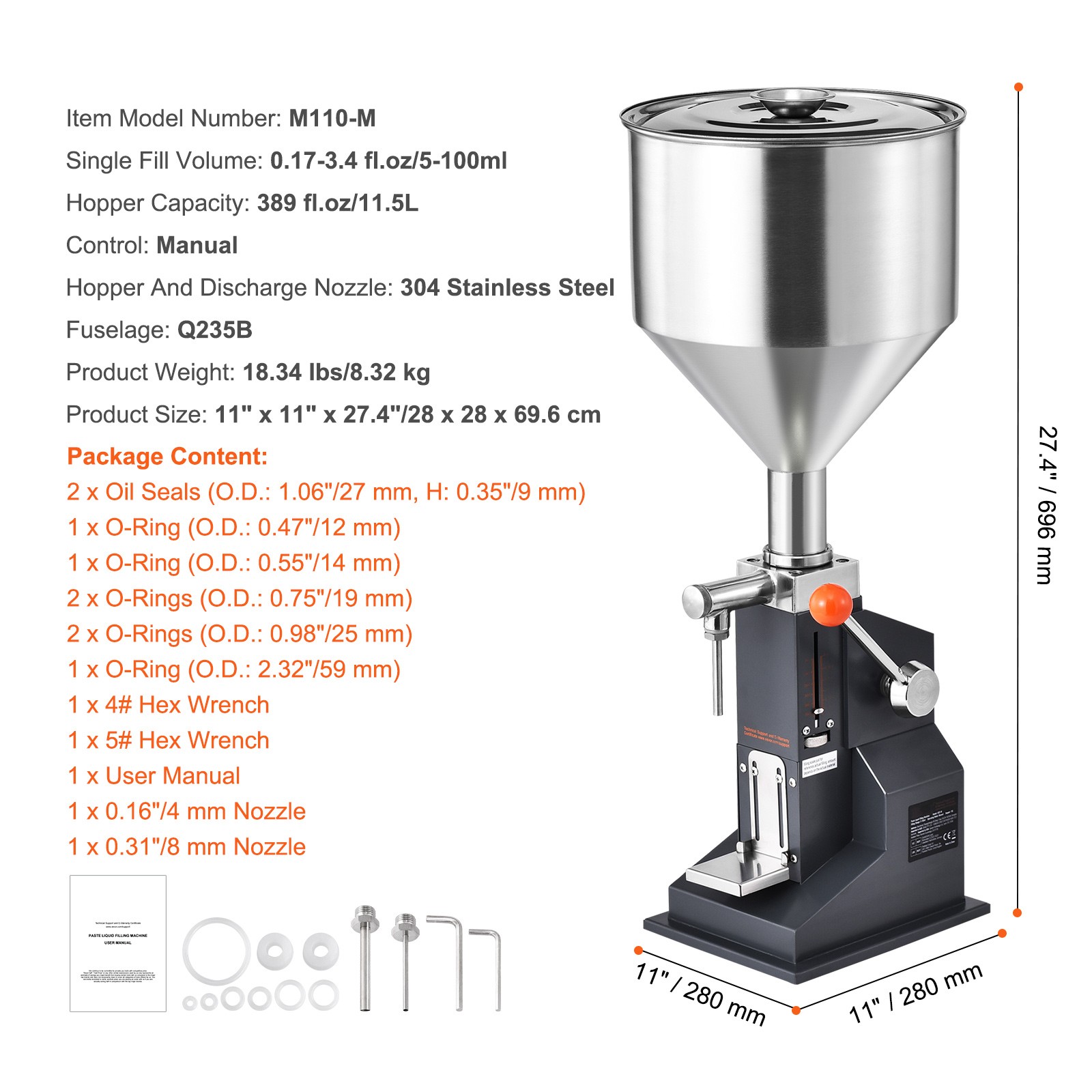 Uimoso Manual Liquid and Paste Filling Machine, Adjustable 5-100ml Capacity