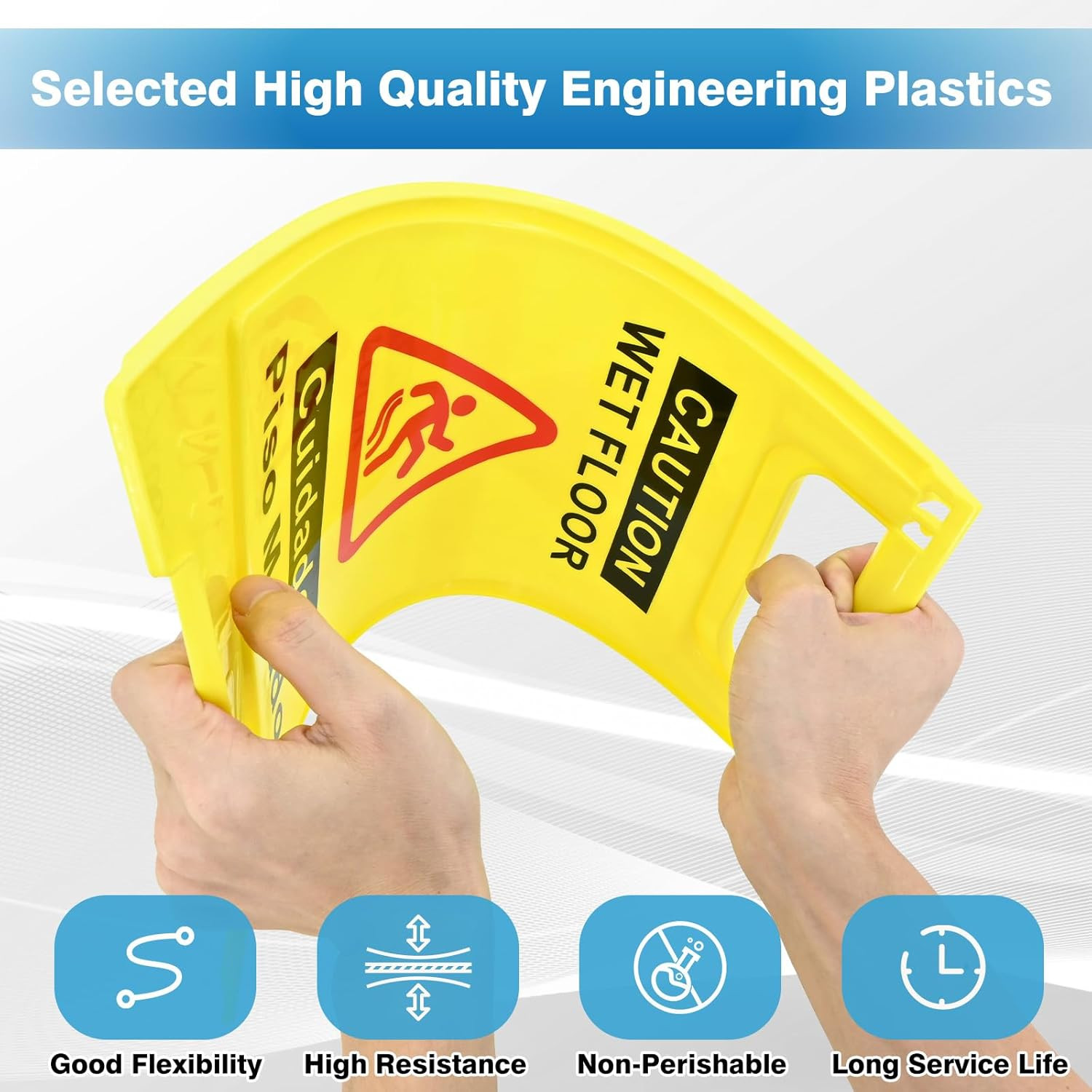 2-Pack Caution Wet Floor Sign 17.5 Height Bright Yellow Double-Sided Folding