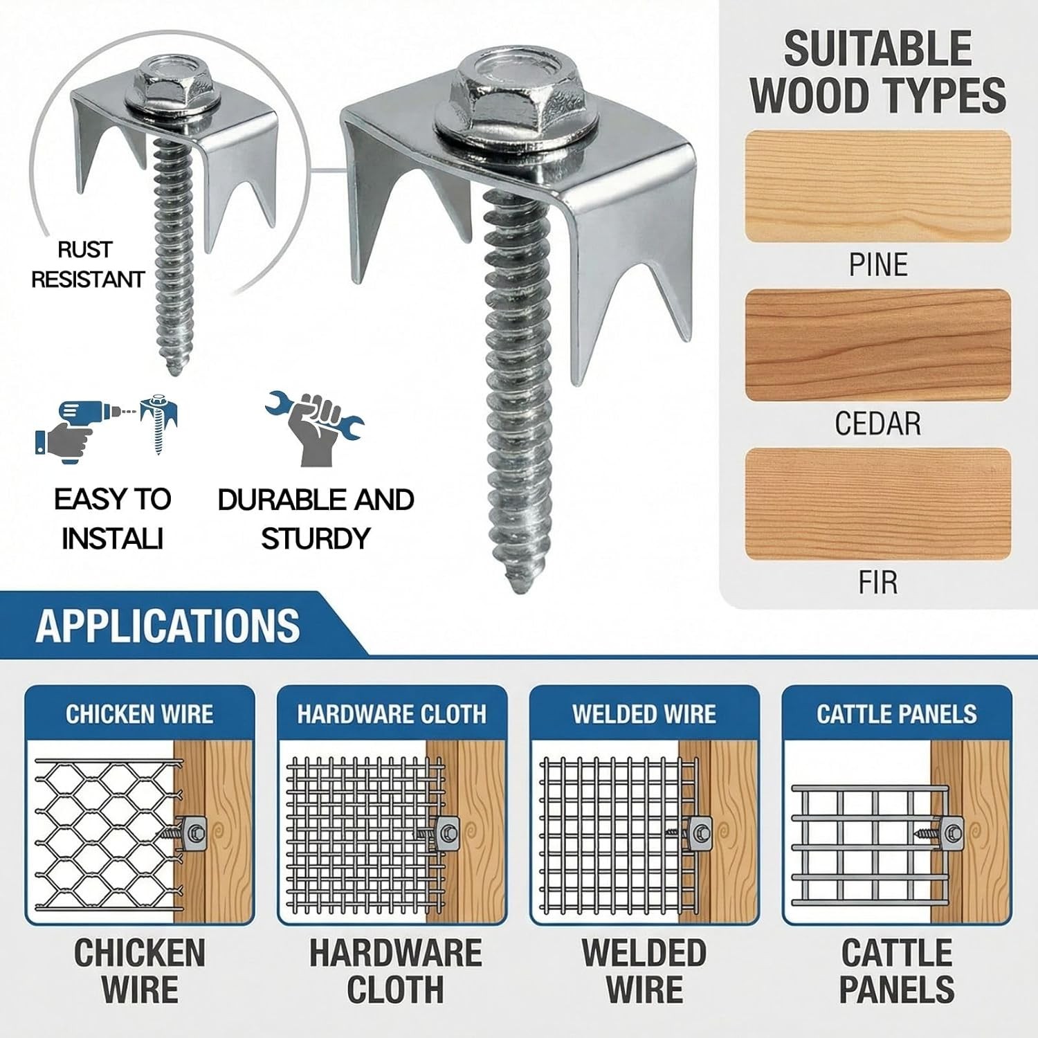 100 Pcs Fence Staples for Wire Fencing, 1.6 Inch Galvanized Steel Fasteners with