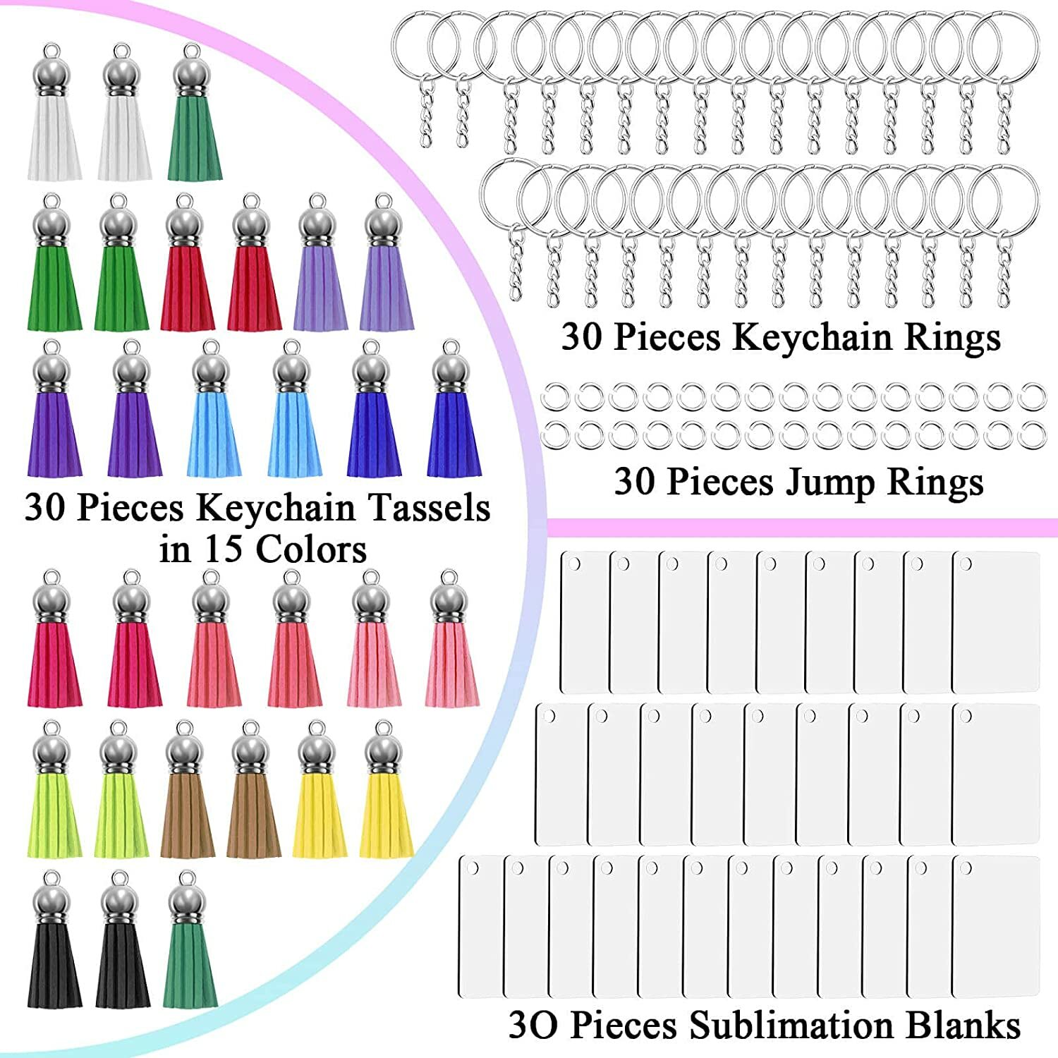 DIY Sublimation Keychain Blank 120Pcs Heat Transfer Keychain MDF Pendant 6 Style