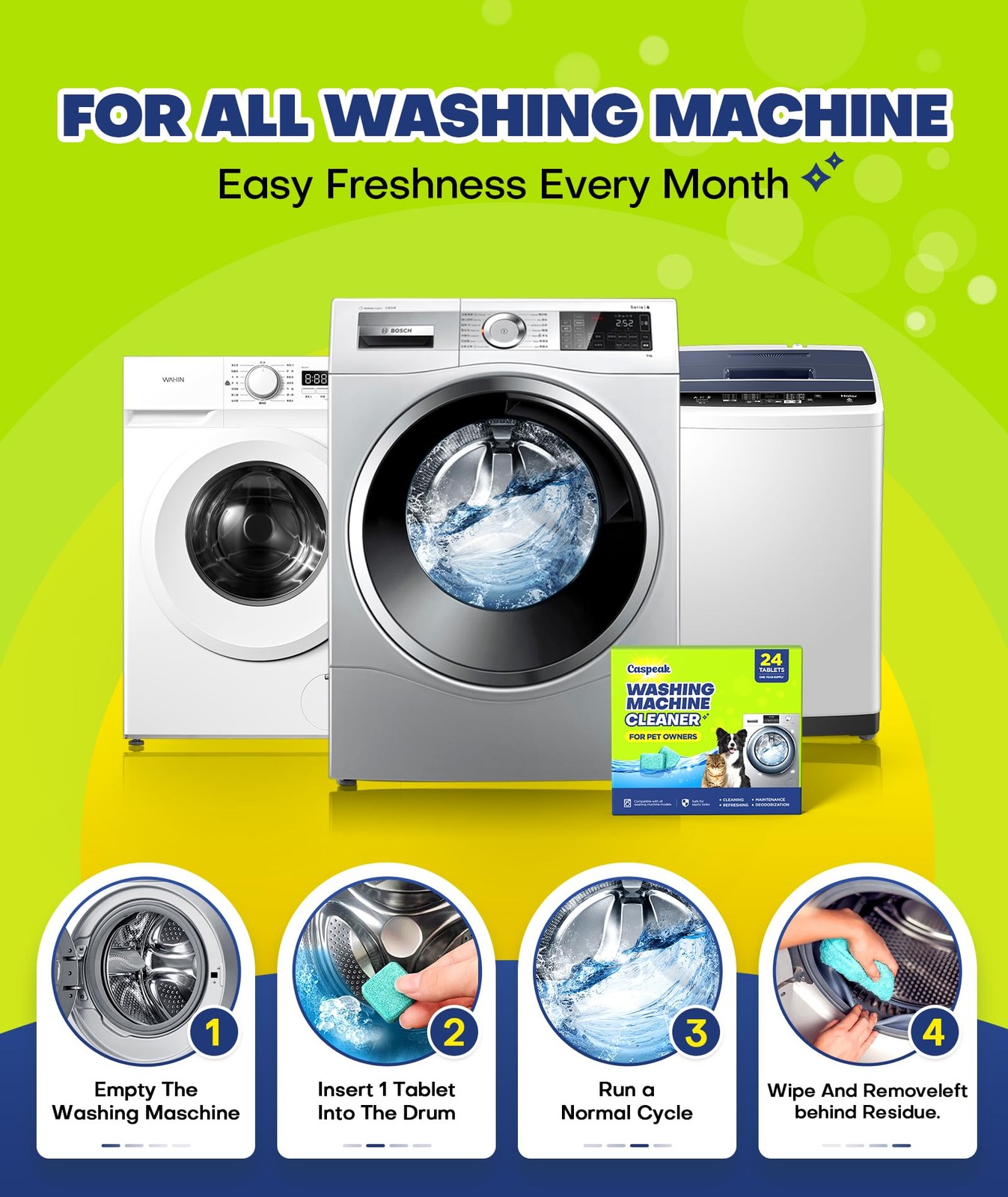 2X Power Deep Cleaning Washing Machine Cleaner Tablets No More Odor & Pet Fur…