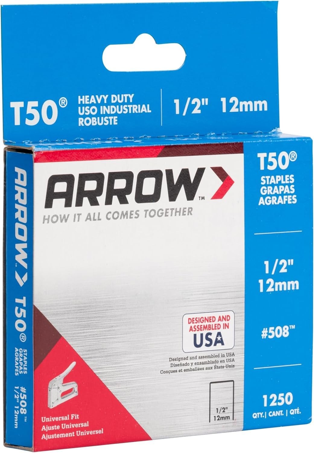 Arrow 508 Heavy Duty T50 1/2-Inch Leg Length, 3/8-Inch Crown, Staples for