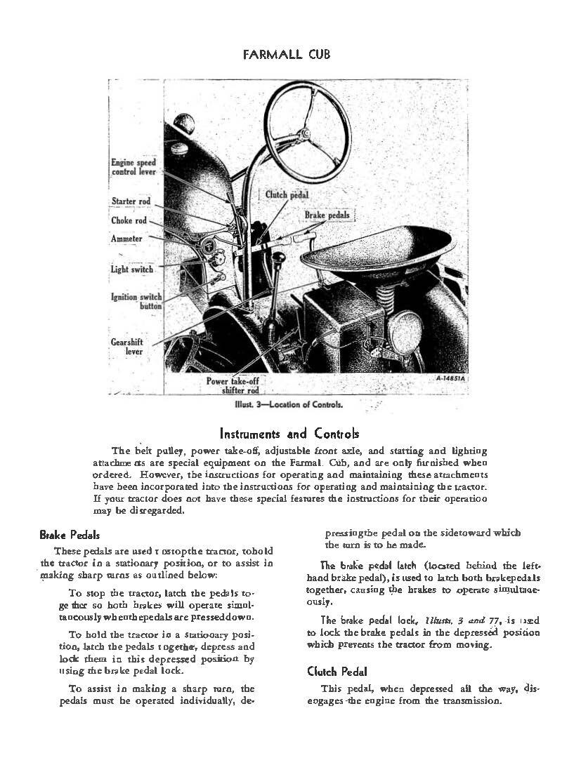 Operator Instruct Maint Manual Fits McCormick Farmall Cub 4-Cyl 1600 RPM 1949