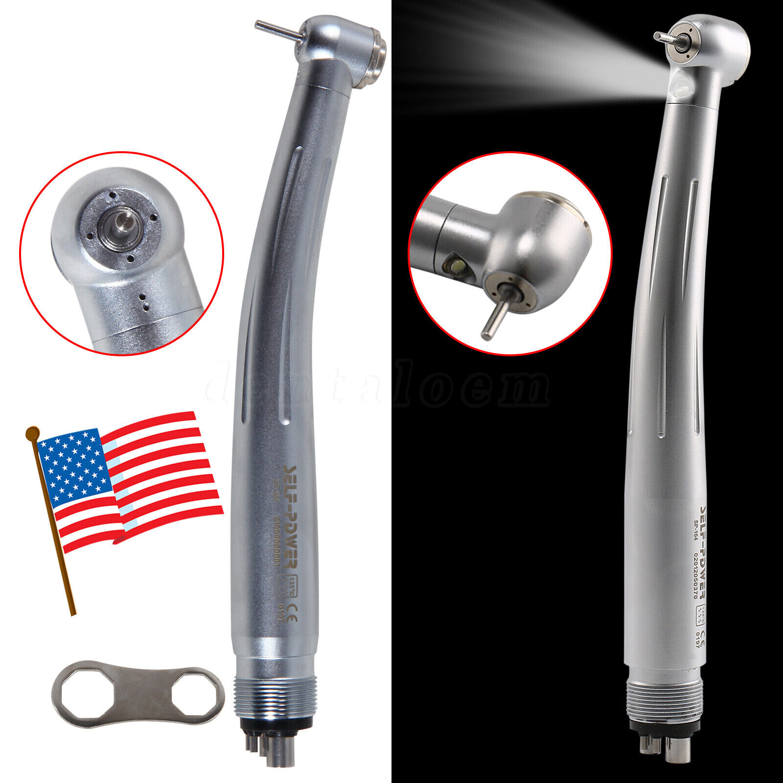 SELF-POWER Dental No-LED / LED E-generator High Speed Handpiece 4Hole Turbine