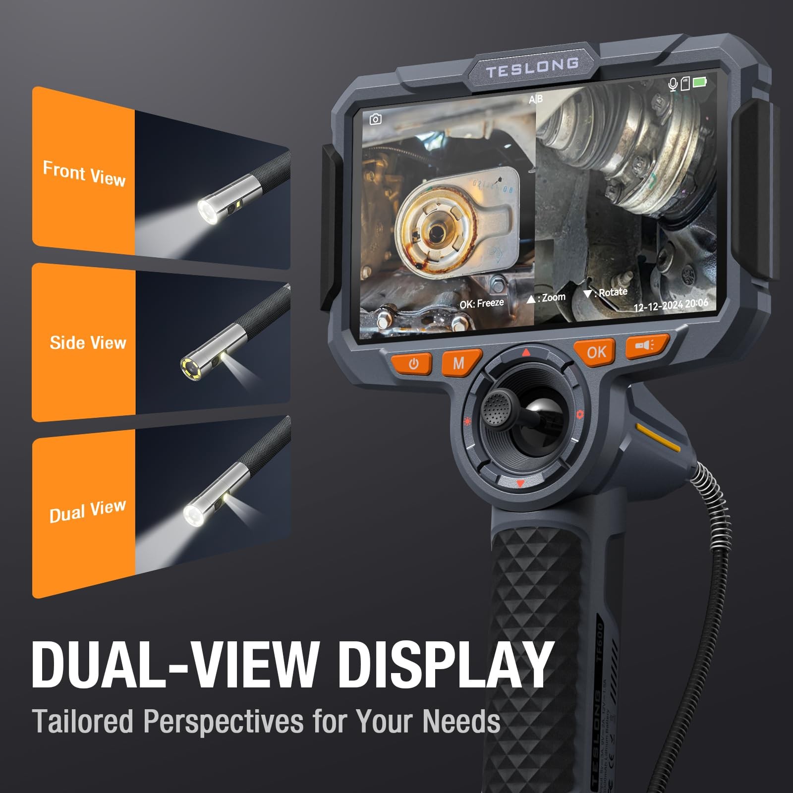 Teslong TF600 4-Way Articulating Borescope with 6-inch IPS LCD HD, black