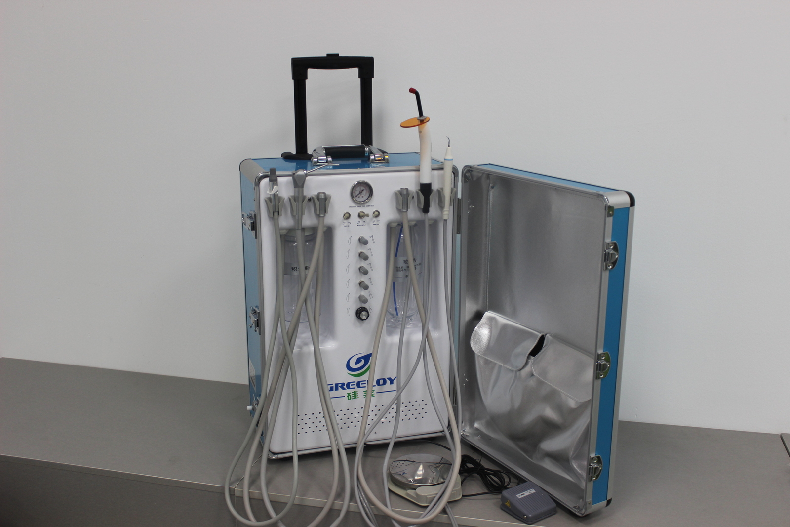 Greeloy Dental Portable Unit Air Compressor+LED Curing Light+Scaler 2H GU-P206S