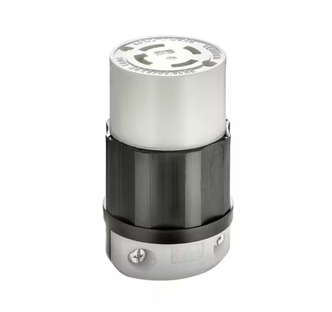 Leviton 30 Amp 125/250-Volt Locking Connector, Black and White 2713-CS