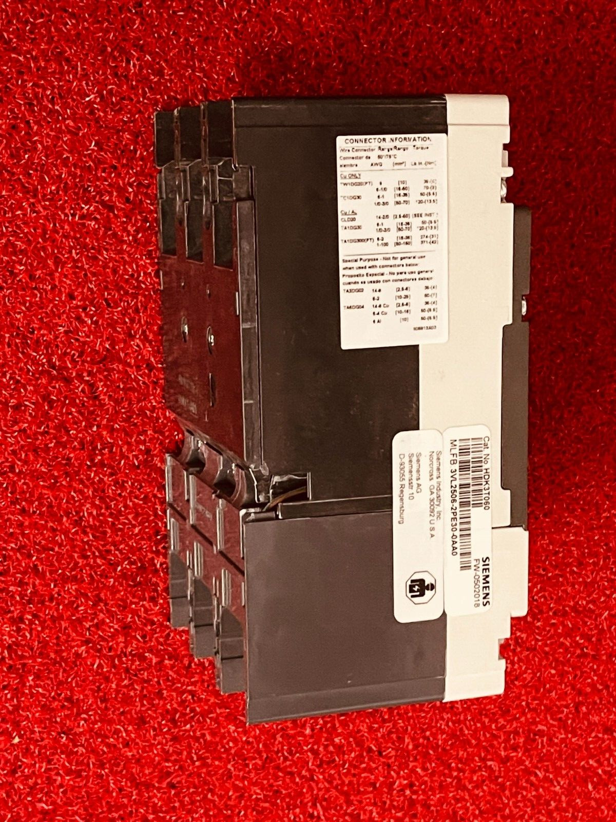 Siemens HDK3T060 3VL2506-2PE30-0AA0 VL150 MCCB 60A 3-Pole 65kA 480V LSI