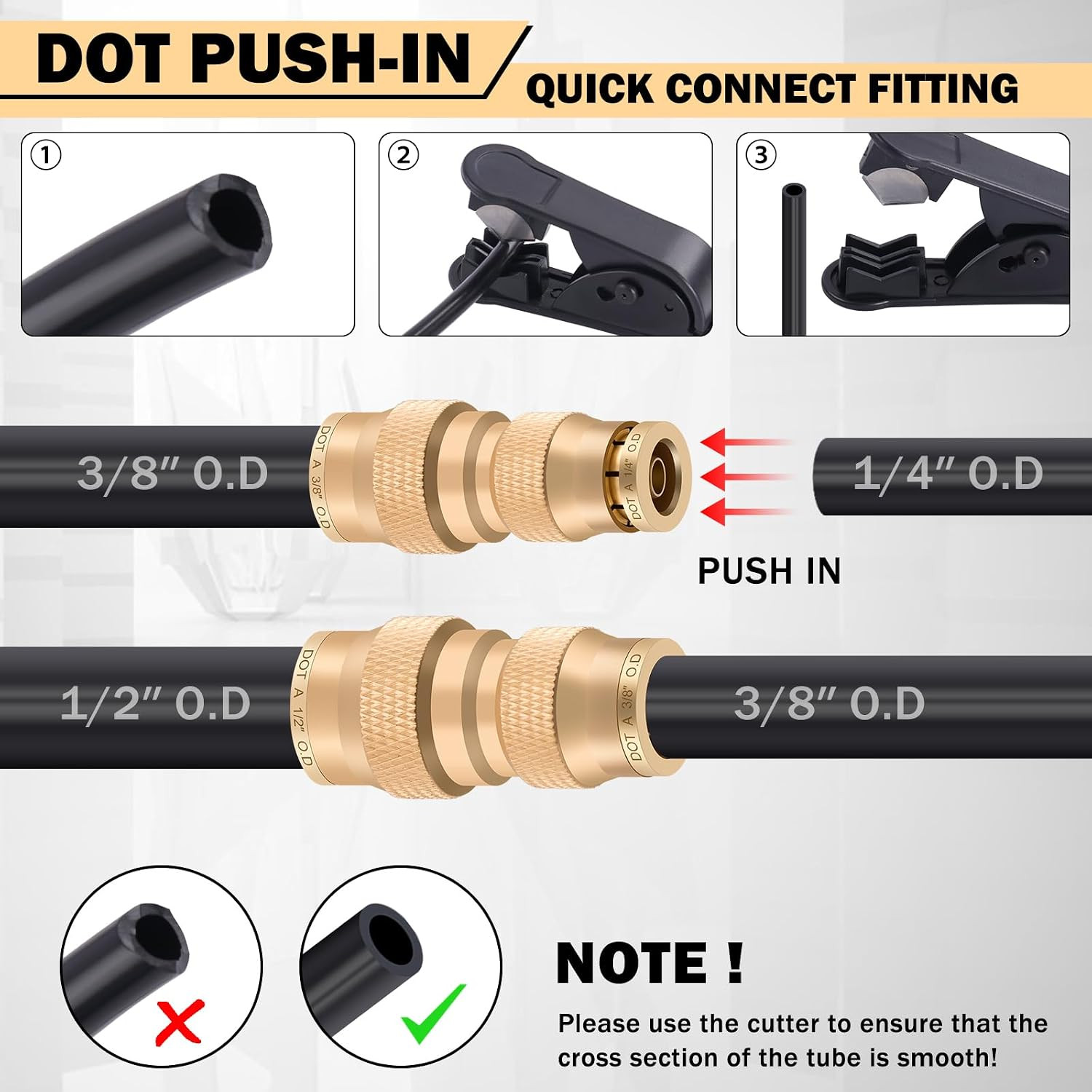 136 PCS Brass DOT Air Line Fittings Kit Push Lock DOT Air Fittings Push to Conne