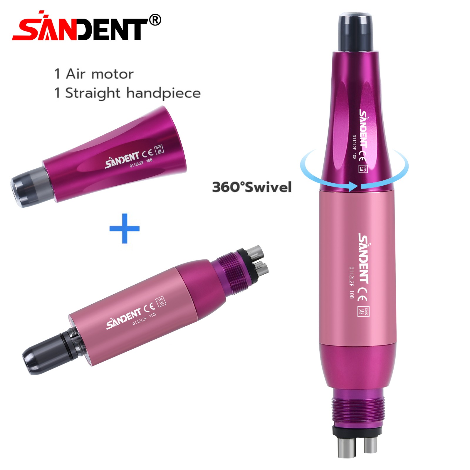 360° Swivel Dental Hygiene Prophy Handpiece Air Motor 4 Holes & 4:1 Nose Cone
