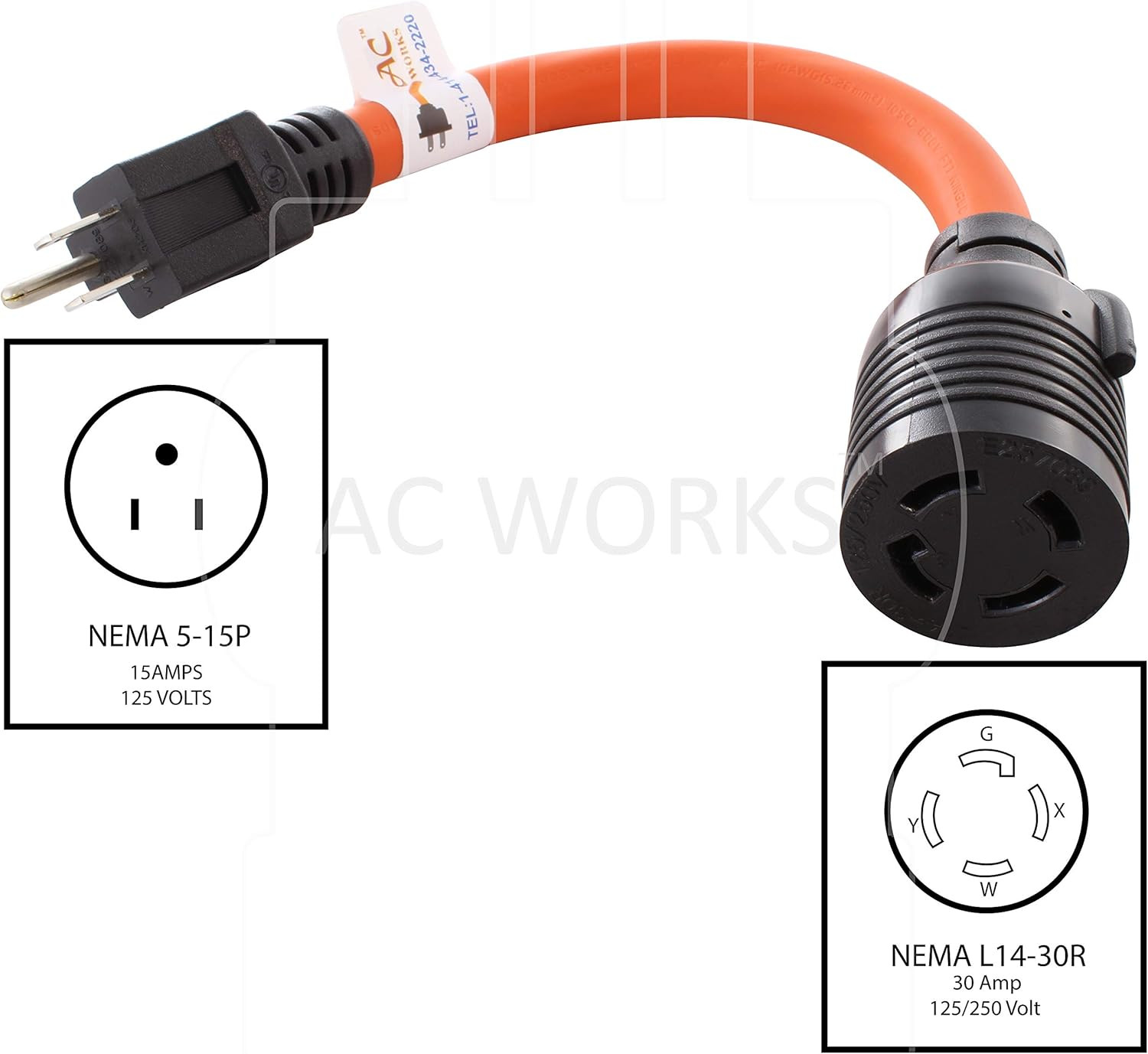 Generator to Transfer Switch L14-30 Inlet Box Adapter (15Amp Household to L14-30