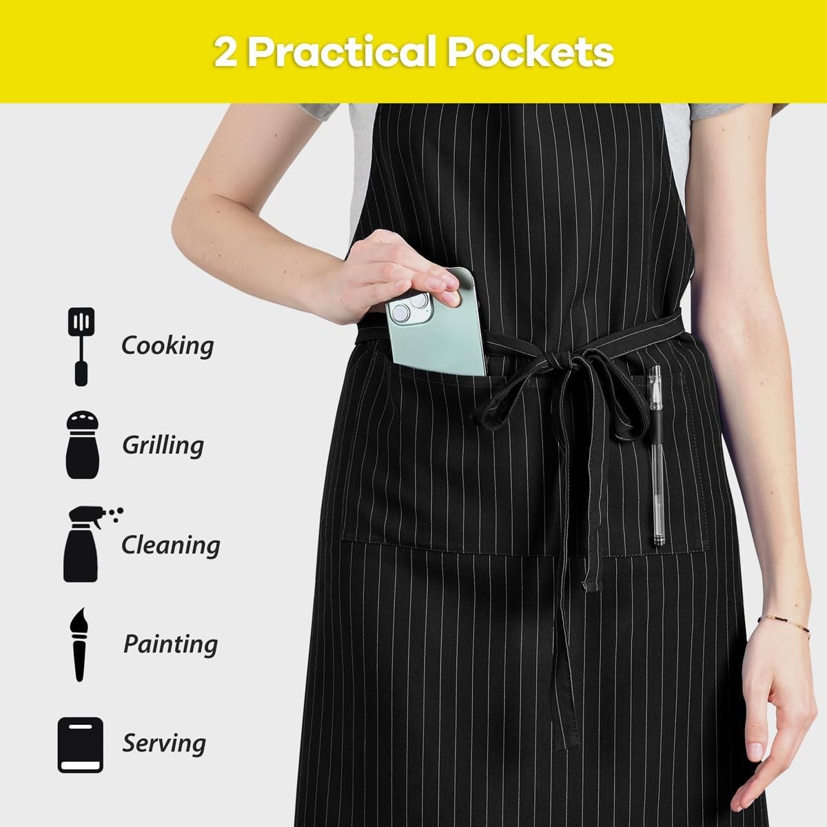 ROTANET Stripe Stretch Apron for Men Women Chef Big and Tall Large Striped