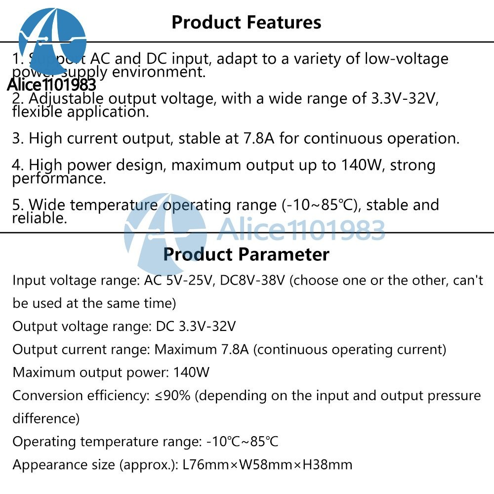 AC 5-25V/DC 8-38V To DC 3.3-32V Buck Power Module Adjustable Voltage Regulator