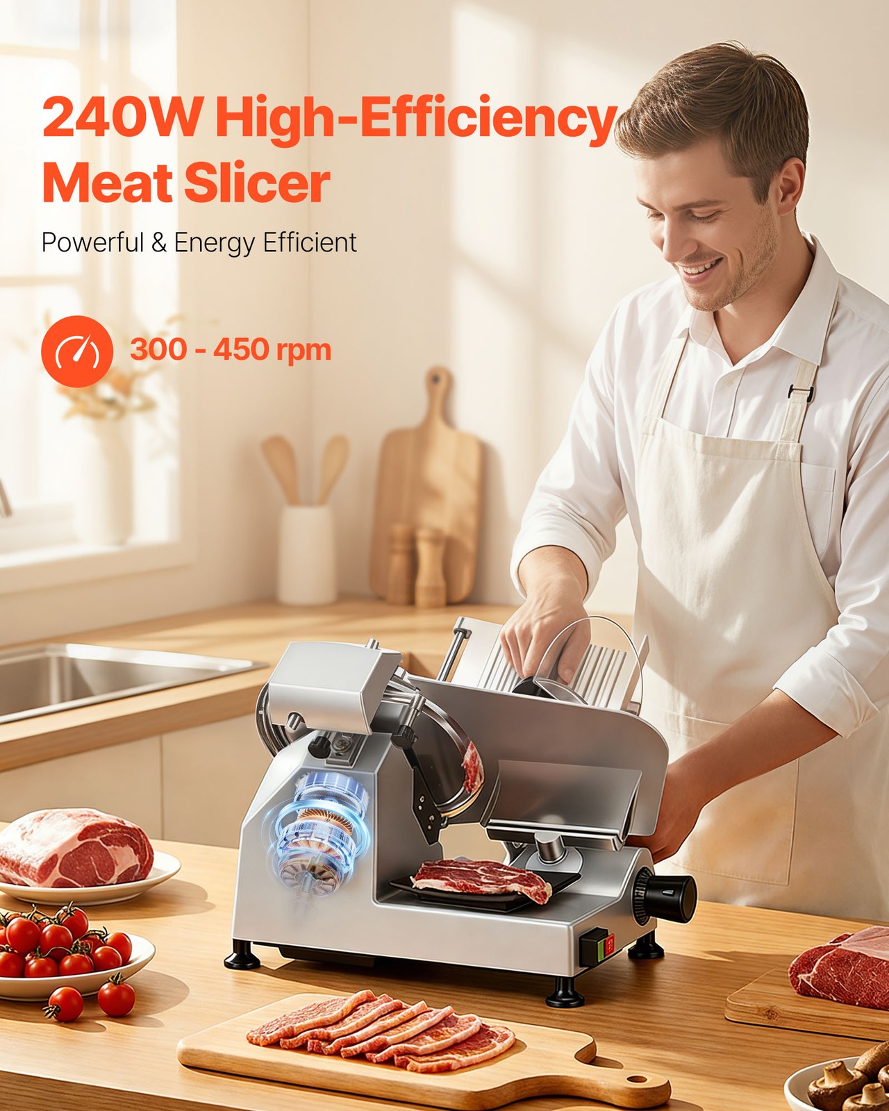 VEVOR Commercial Meat Slicer 240W Electric Deli Food Slicer with 10-inch Blade