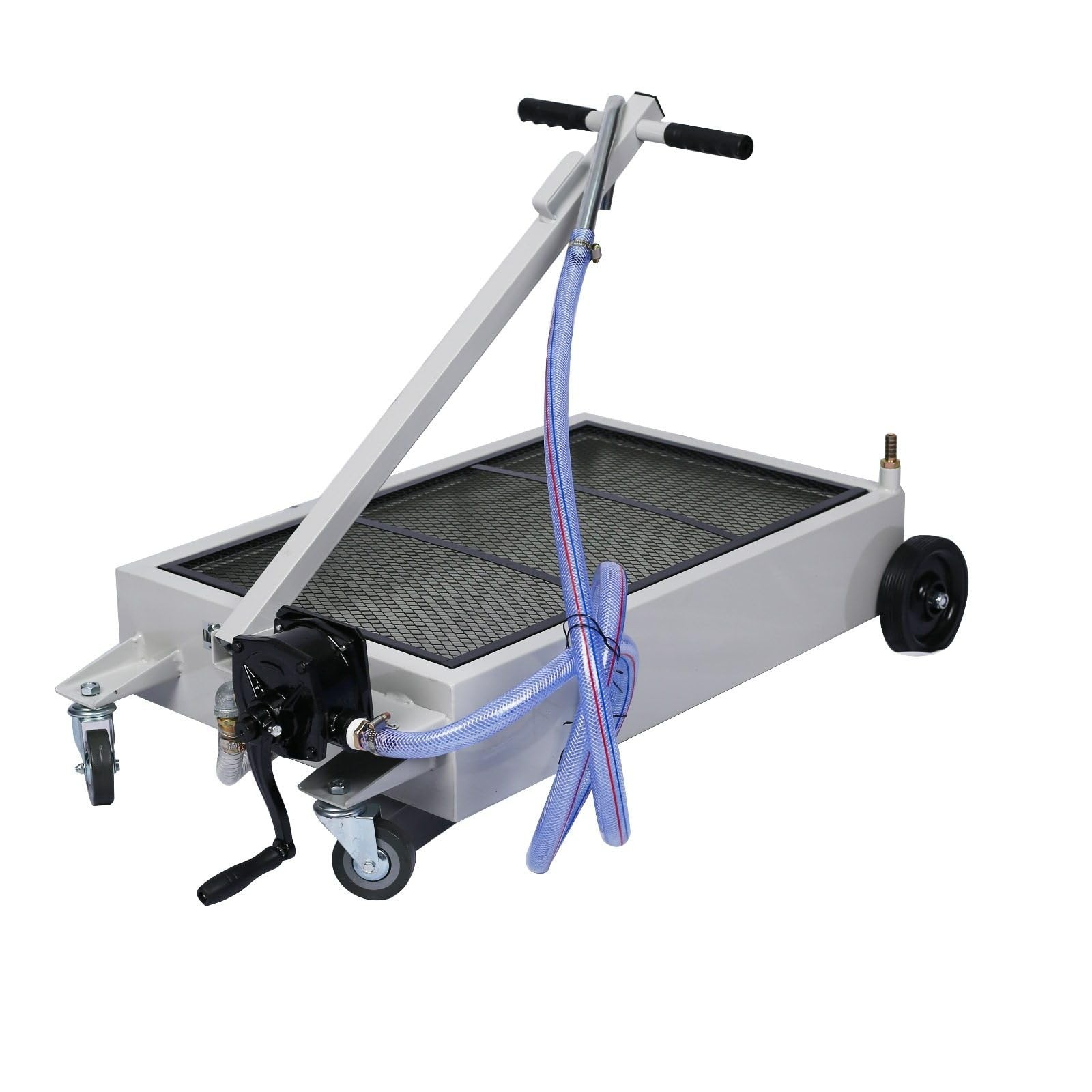 15-Gallon Low-Profile Oil Drain Cart Manual Pump Steel 7ft Hose Beige