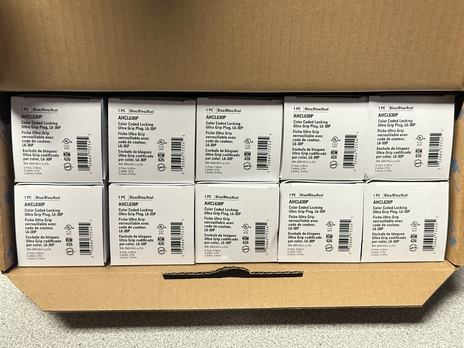 10 NEW Eaton AHCL630P Locking Plug L6-30P 30A 250V 2P 3W Blue Ultra Grip LOT