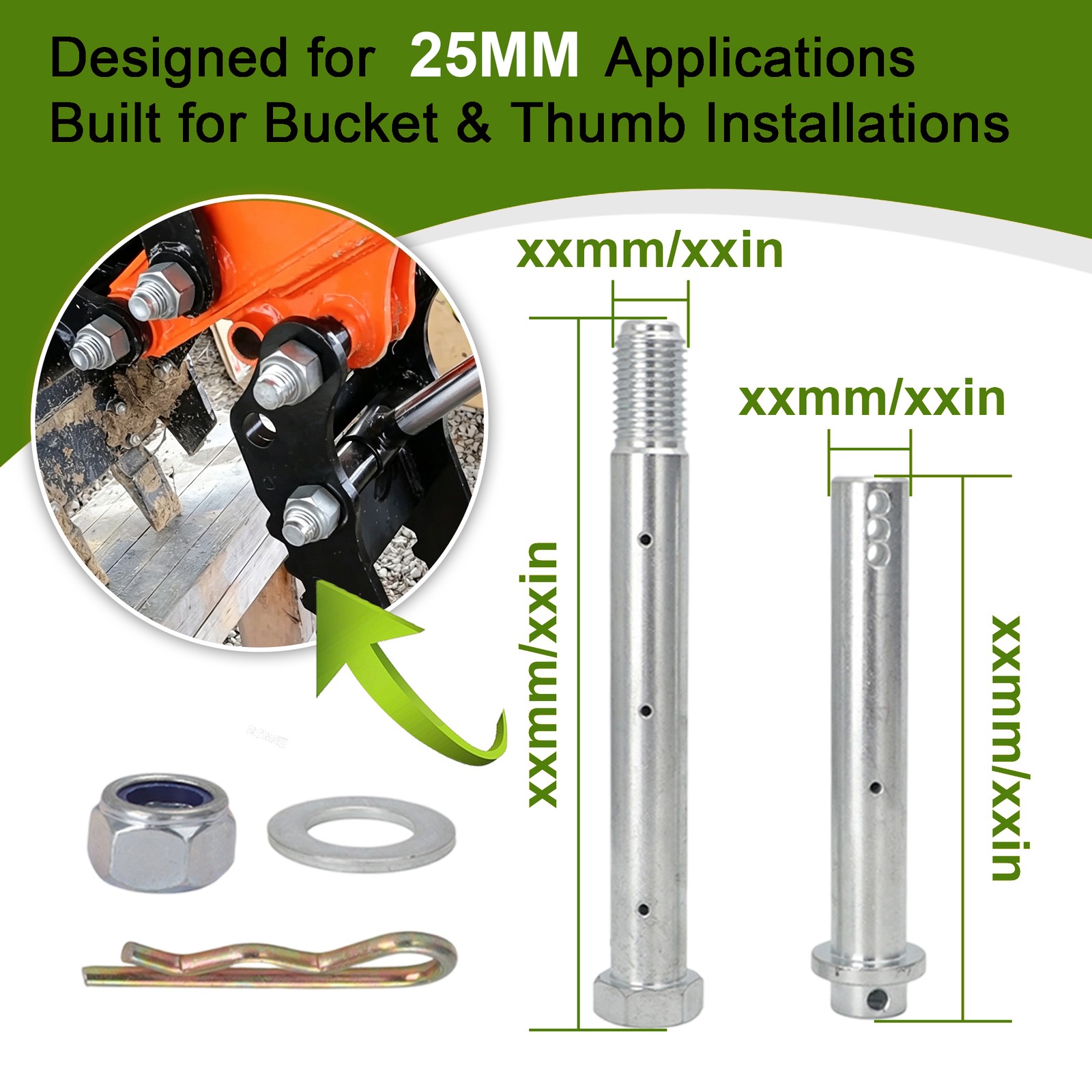 25mm Greasable Bucket Thumb Pin Kit For 1 Ton Mini Excavator Quick Pivot Pins