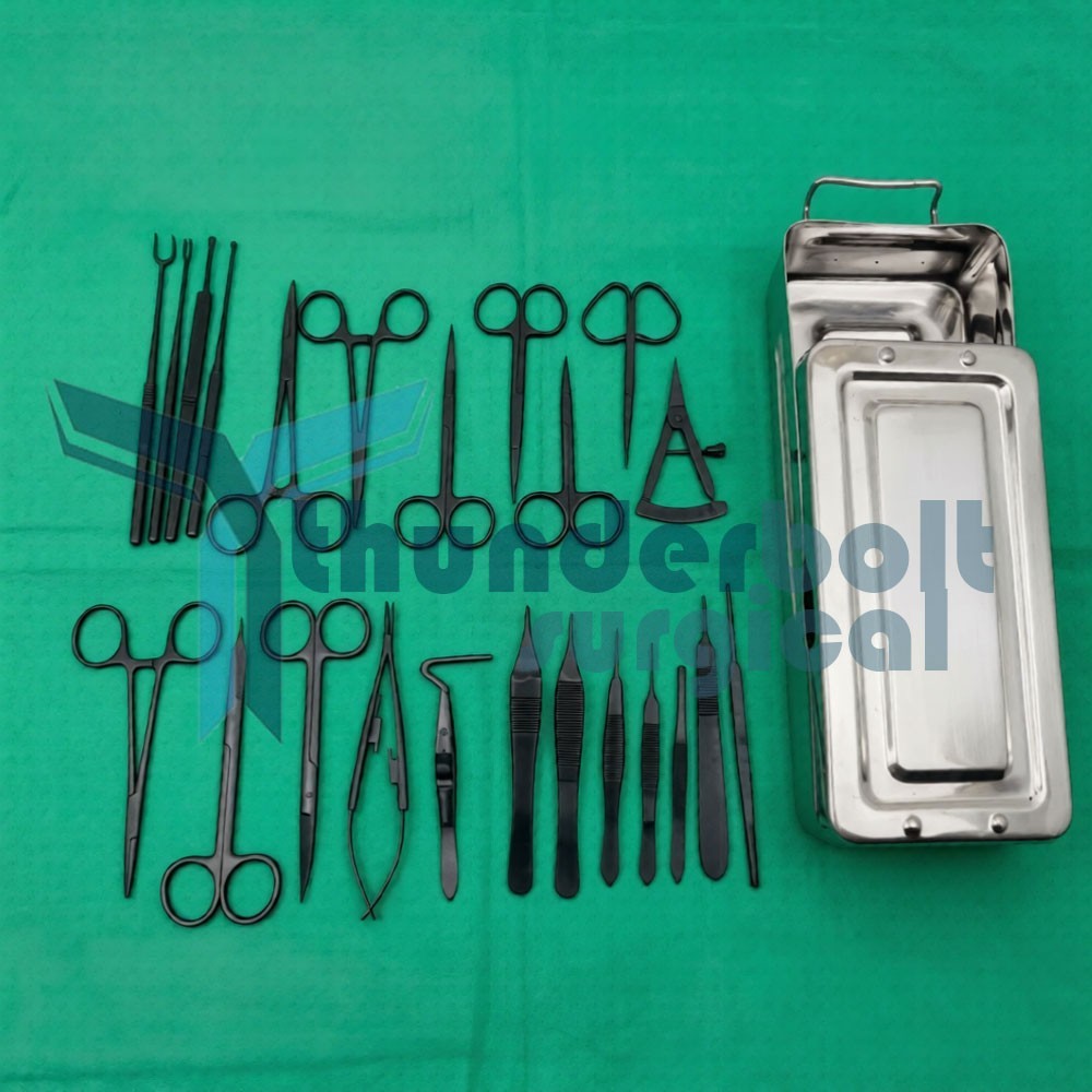 Blepharoplasty Instruments Set – Black | Plastic & Eye Surgery Kit with Box