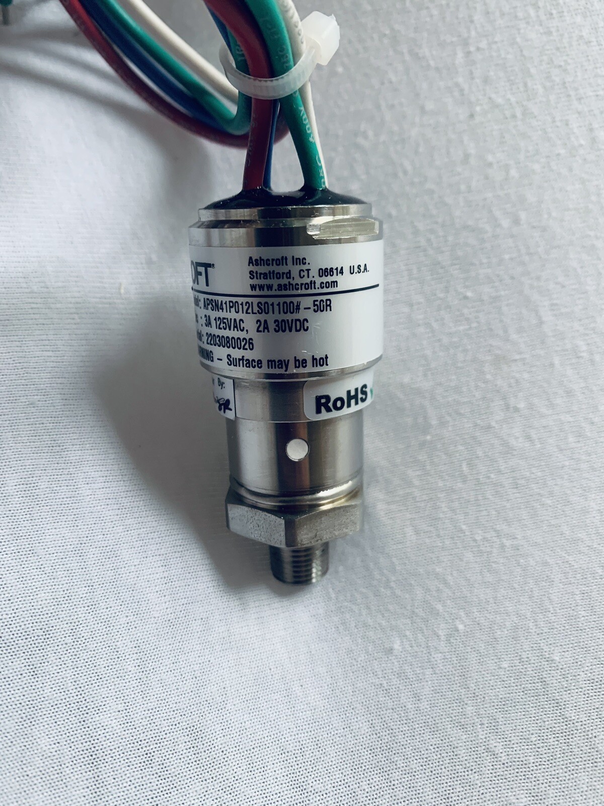 Ashcroft, APSN41P012LS01100#-50R, Pressure Sensor, 0-100 PSI, 3A 125VAC 2A 30VDC