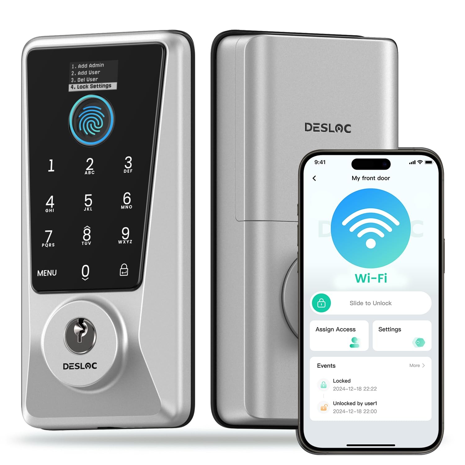 DESLOC WiFi Smart Lock D110 Plus, Fingerprint Keyless Entry, Built-in Wi-Fi, No