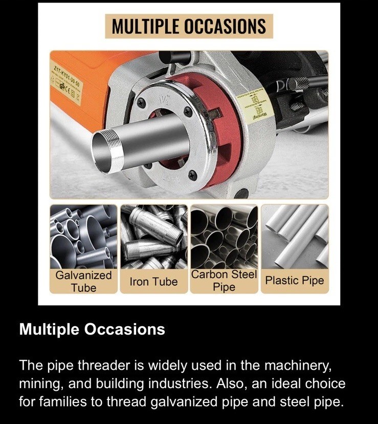 Electric Pipe Threader Portable Machine 2300W, 6 Dies 1/2-2″ , 22 RPM ,Excellent