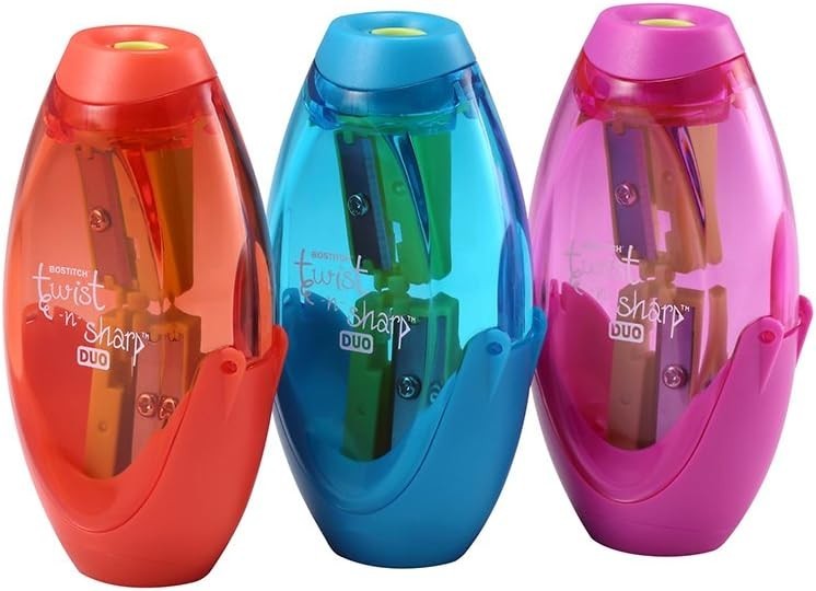 Ergonomic 2-Hole Manual Pencil Sharpener with Ratchet Technology for Classroom